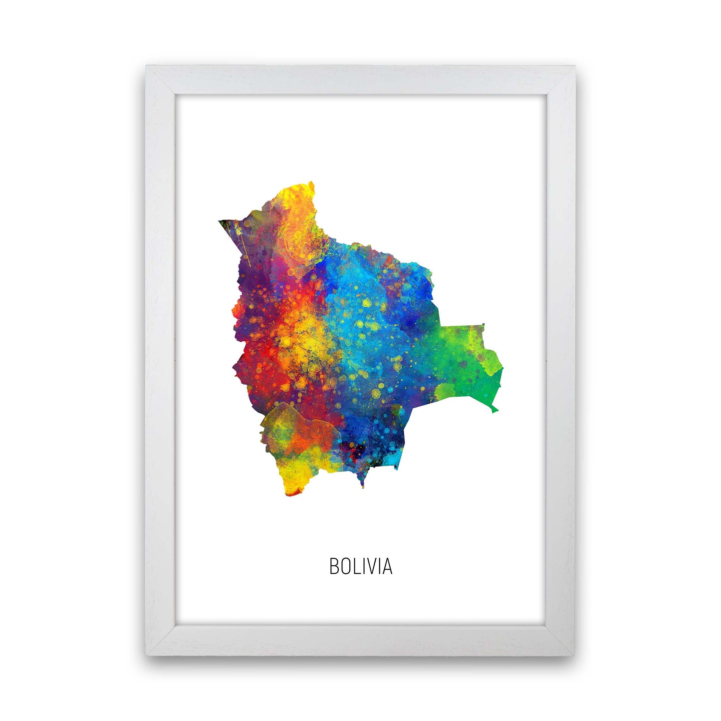 Bolivia Watercolour Map Art Print by Michael Tompsett White Grain