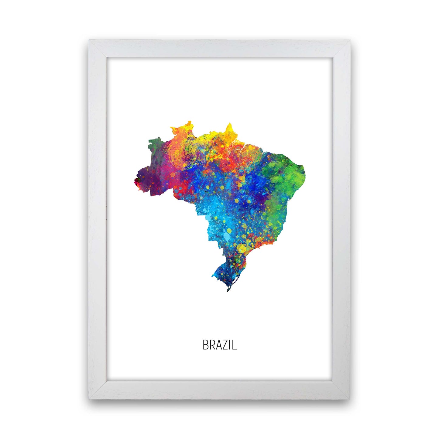 Brazil Watercolour Map Art Print by Michael Tompsett White Grain