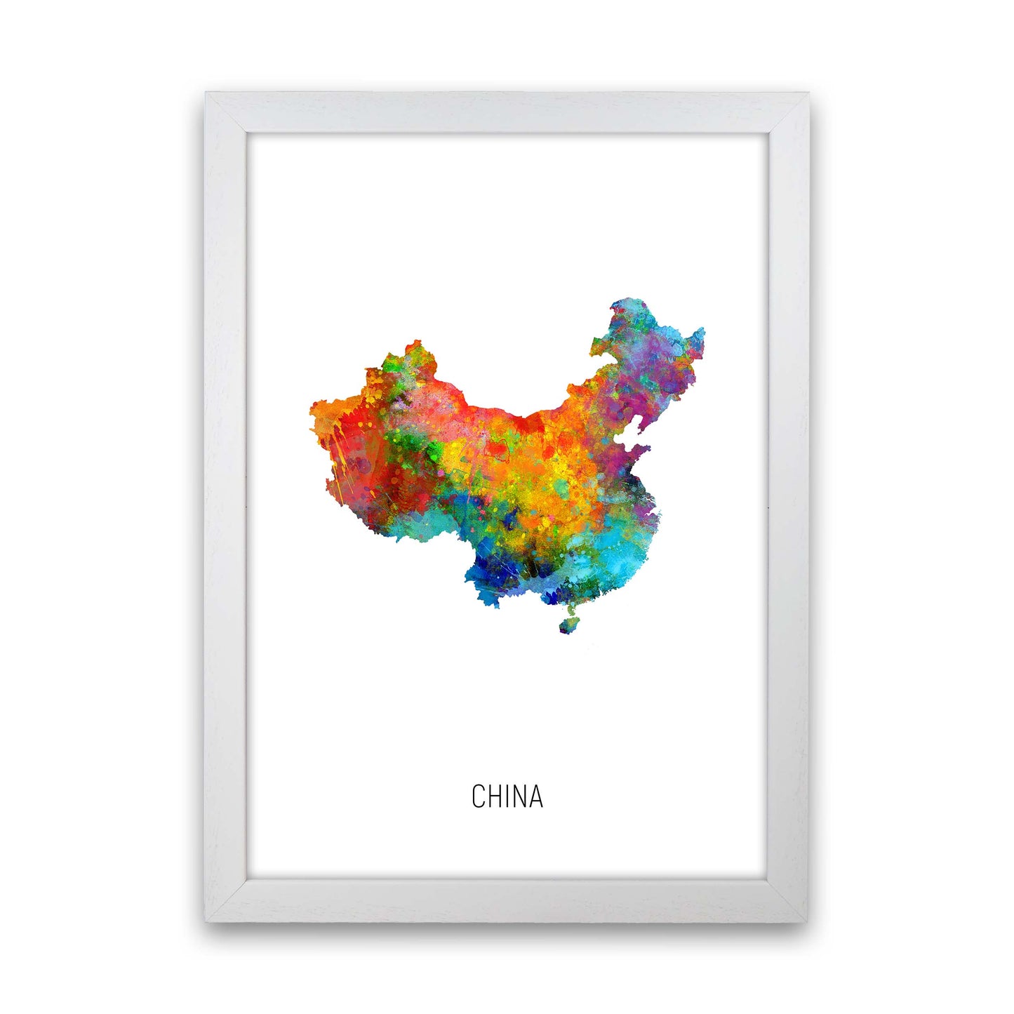 China Watercolour Map Art Print by Michael Tompsett White Grain