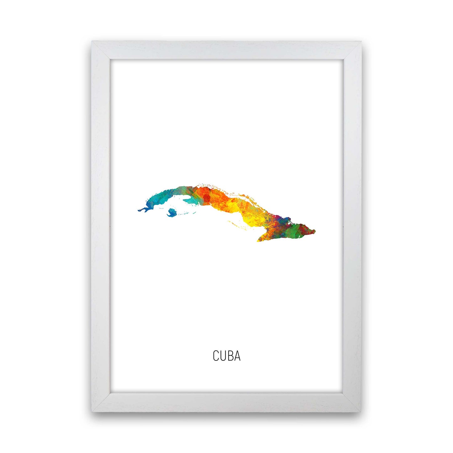 Cuba Watercolour Map Art Print by Michael Tompsett White Grain