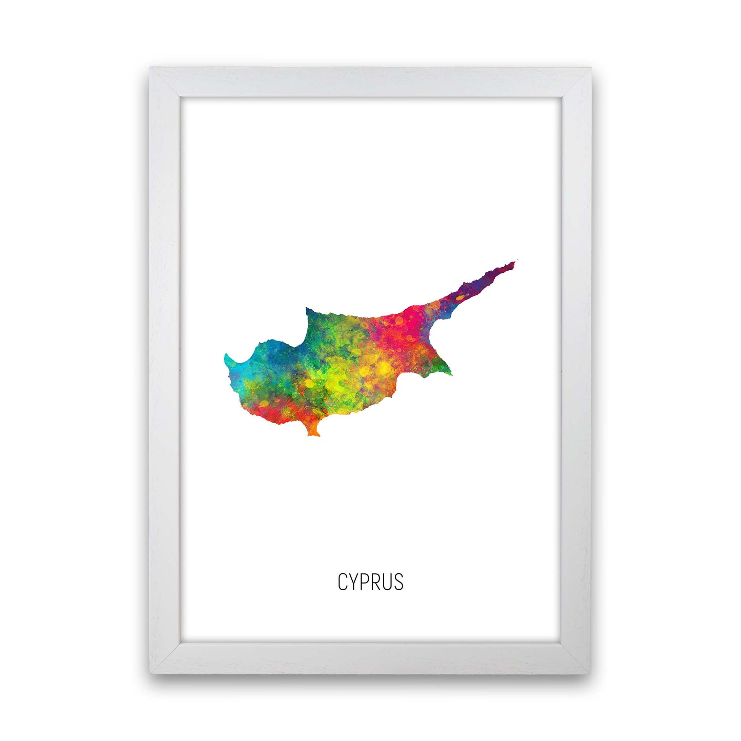 Cyprus Watercolour Map Art Print by Michael Tompsett White Grain
