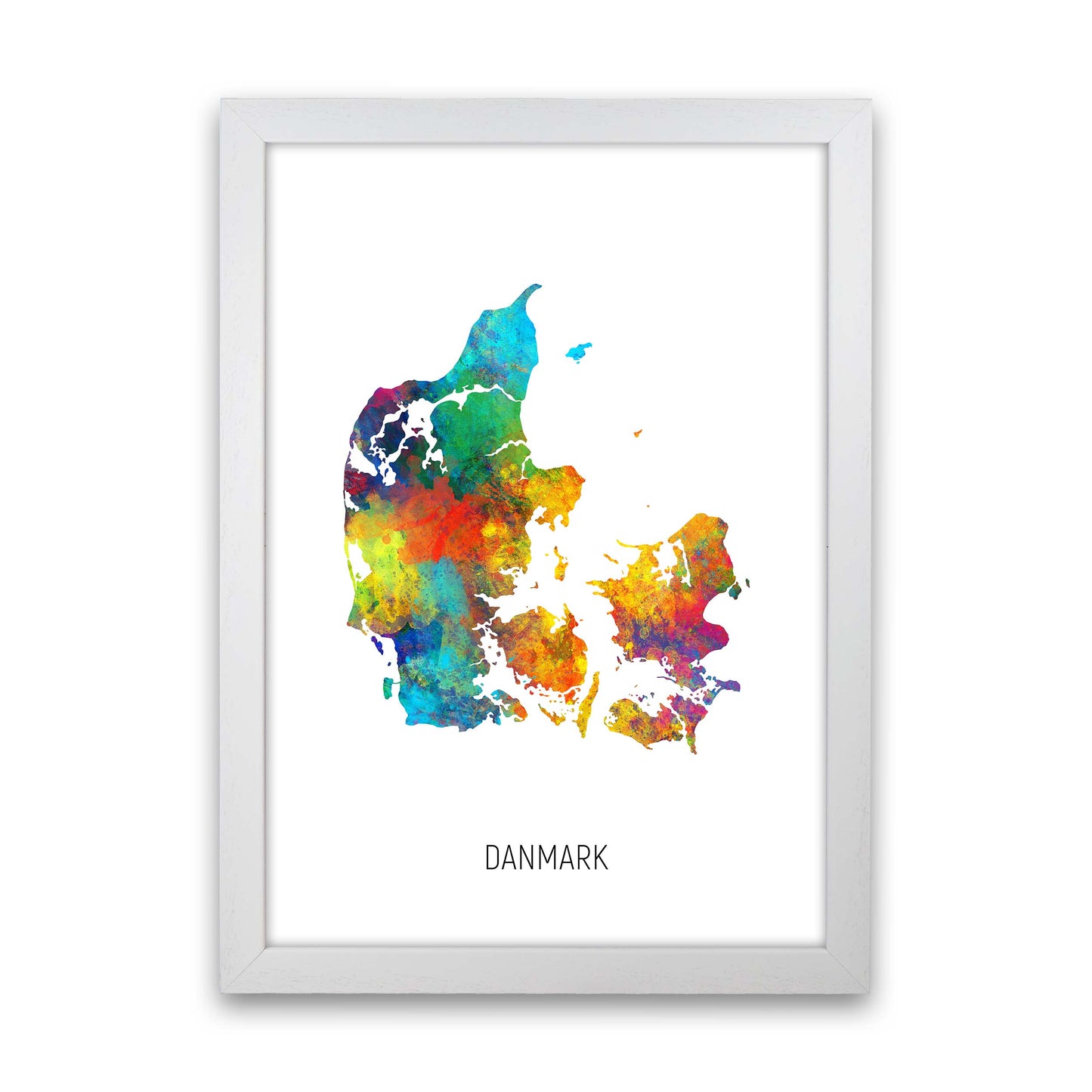 Danmark Watercolour Map Art Print by Michael Tompsett White Grain