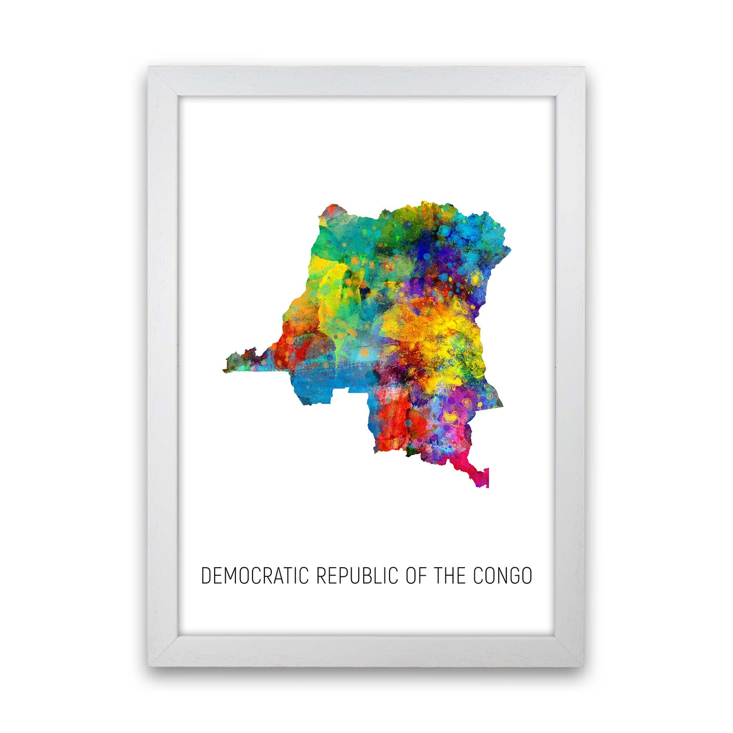 Democratic Republic Of The Congo Watercolour Map by Michael Tompsett White Grain