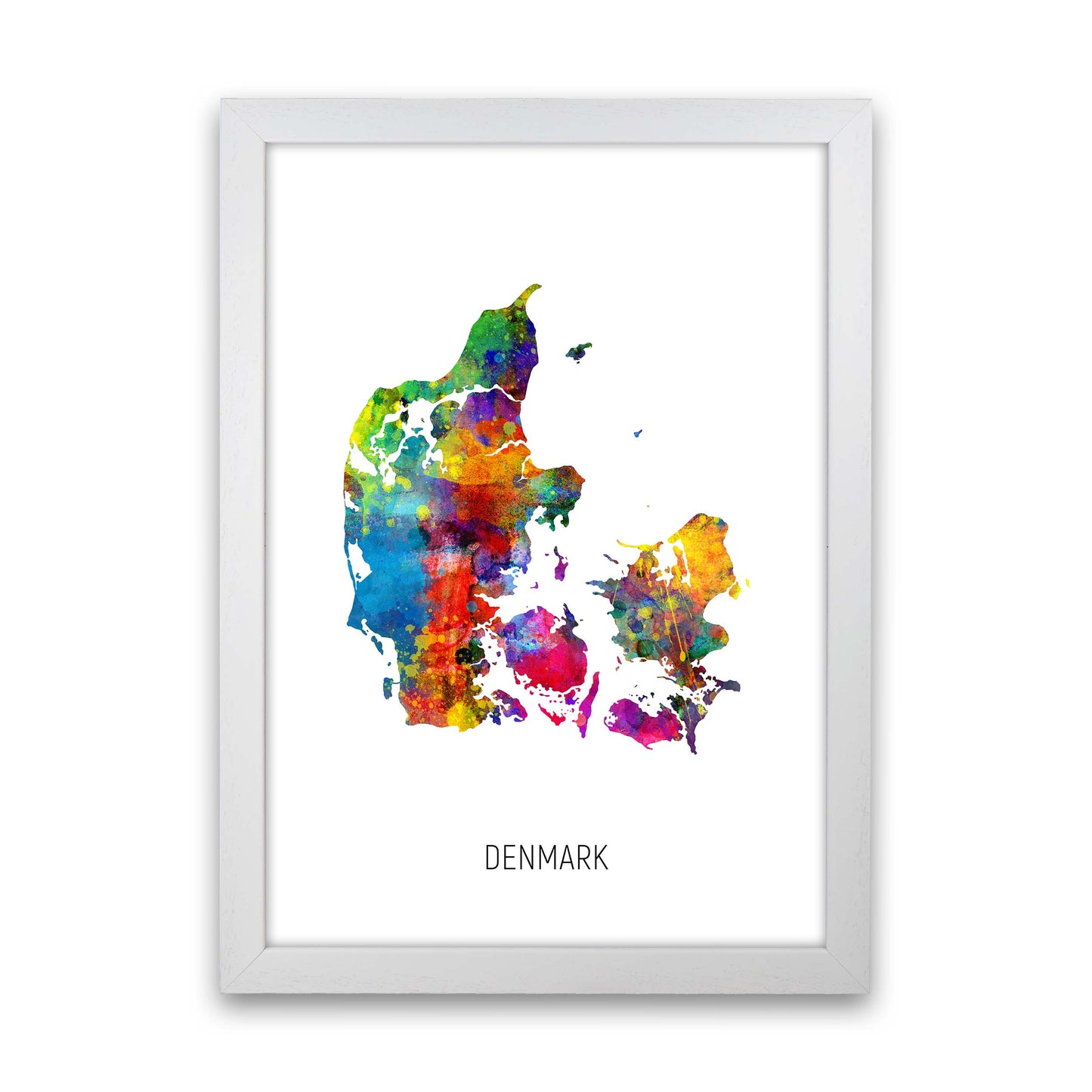 Denmark Watercolour Map Art Print by Michael Tompsett White Grain