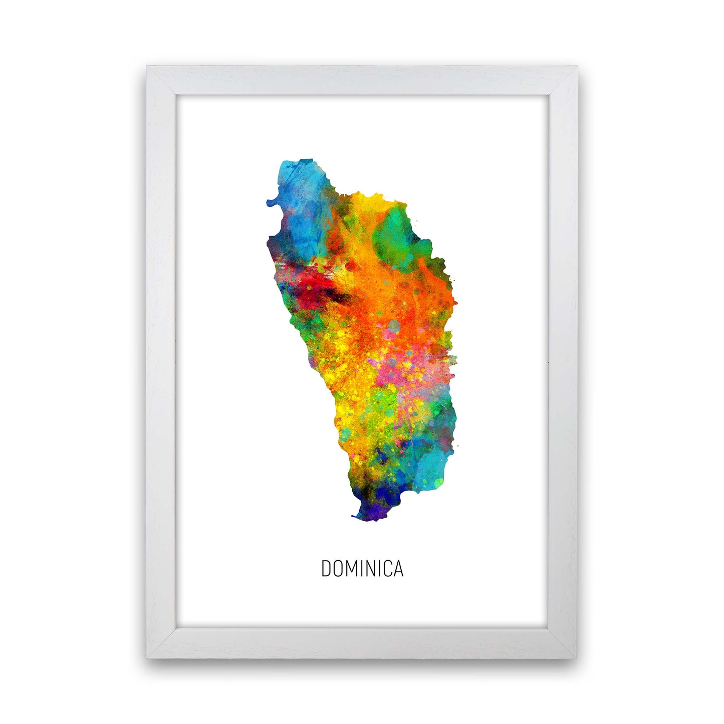 Dominica Watercolour Map Art Print by Michael Tompsett White Grain