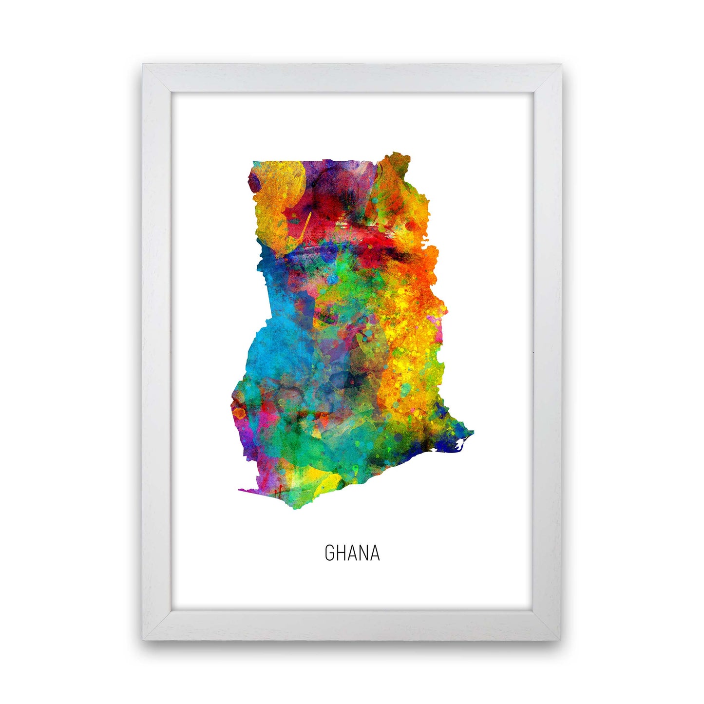 Ghana Watercolour Map Art Print by Michael Tompsett White Grain