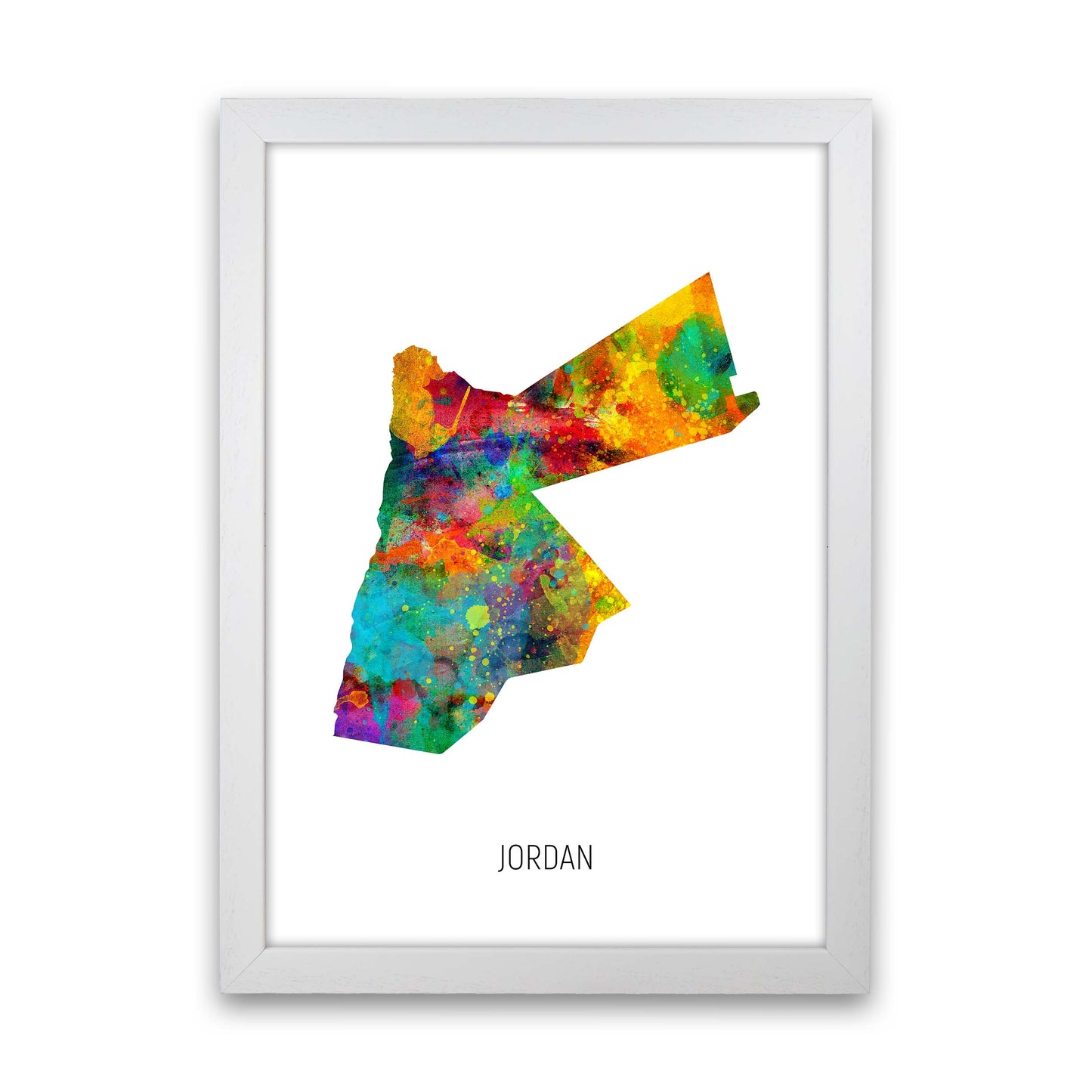 Jordan Watercolour Map Art Print by Michael Tompsett White Grain