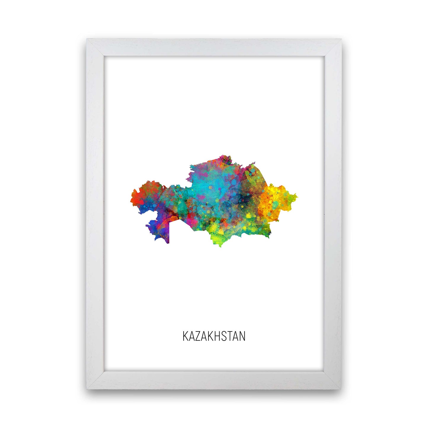 Kazakhstan Watercolour Map Art Print by Michael Tompsett White Grain