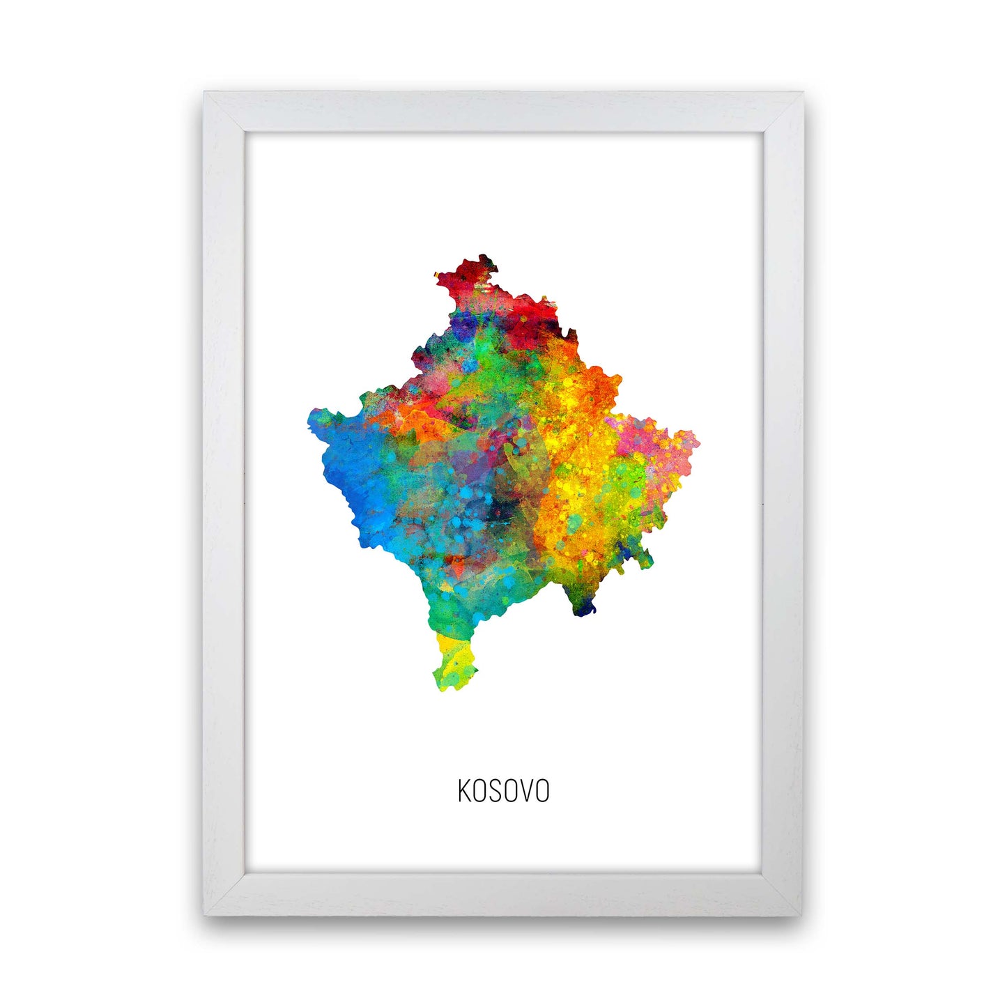 Kosovo Watercolour Map Art Print by Michael Tompsett White Grain