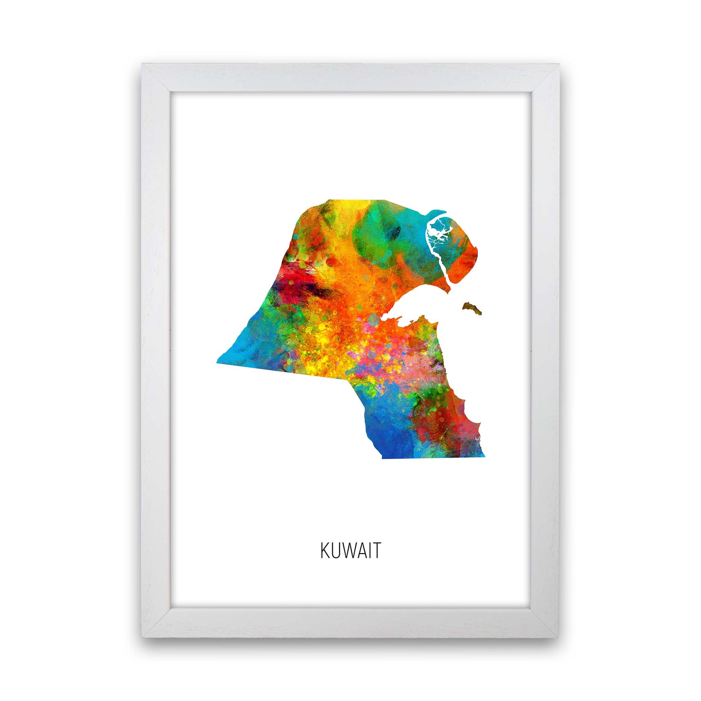 Kuwait Watercolour Map Art Print by Michael Tompsett White Grain