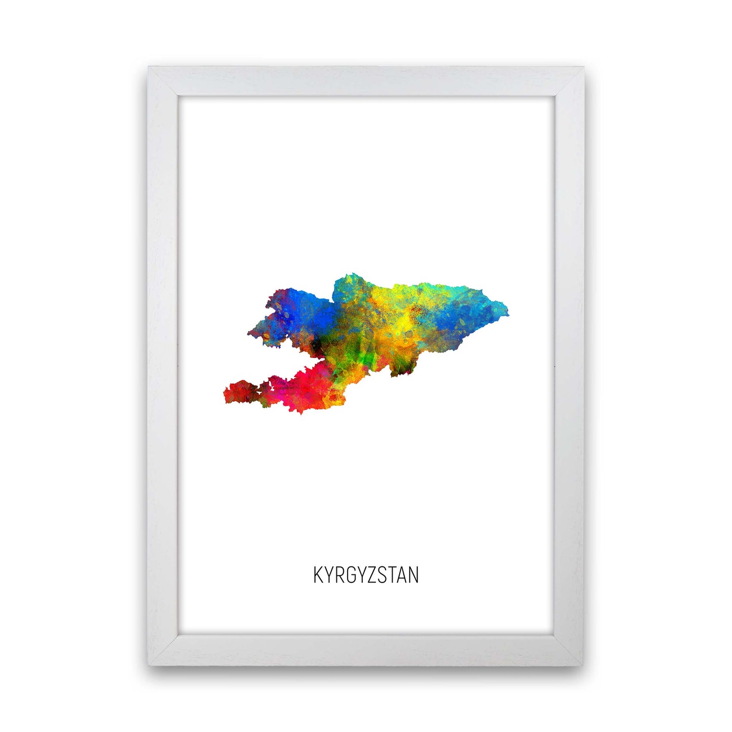 Kyrgyzstan Watercolour Map Art Print by Michael Tompsett White Grain