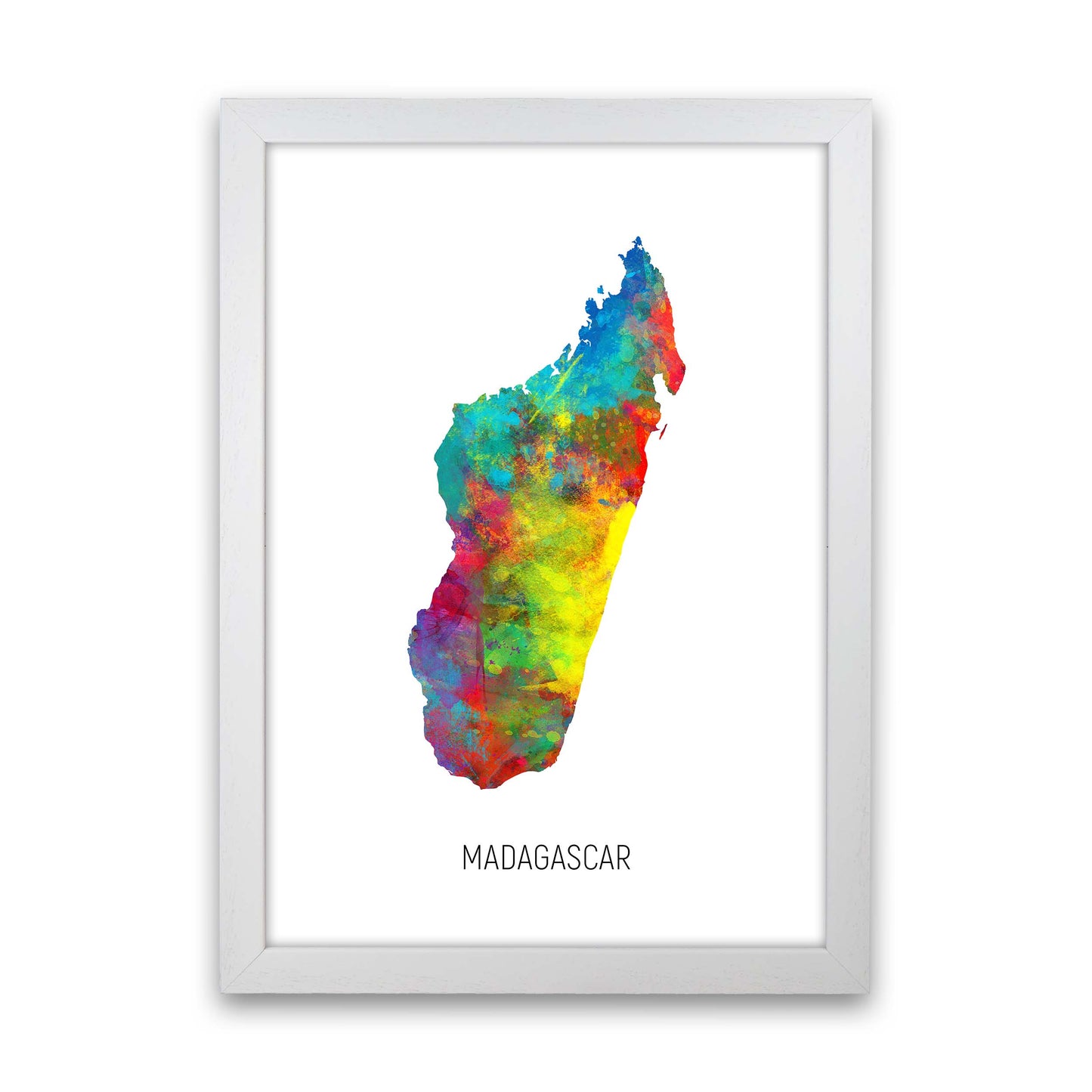 Madagascar Watercolour Map Art Print by Michael Tompsett White Grain