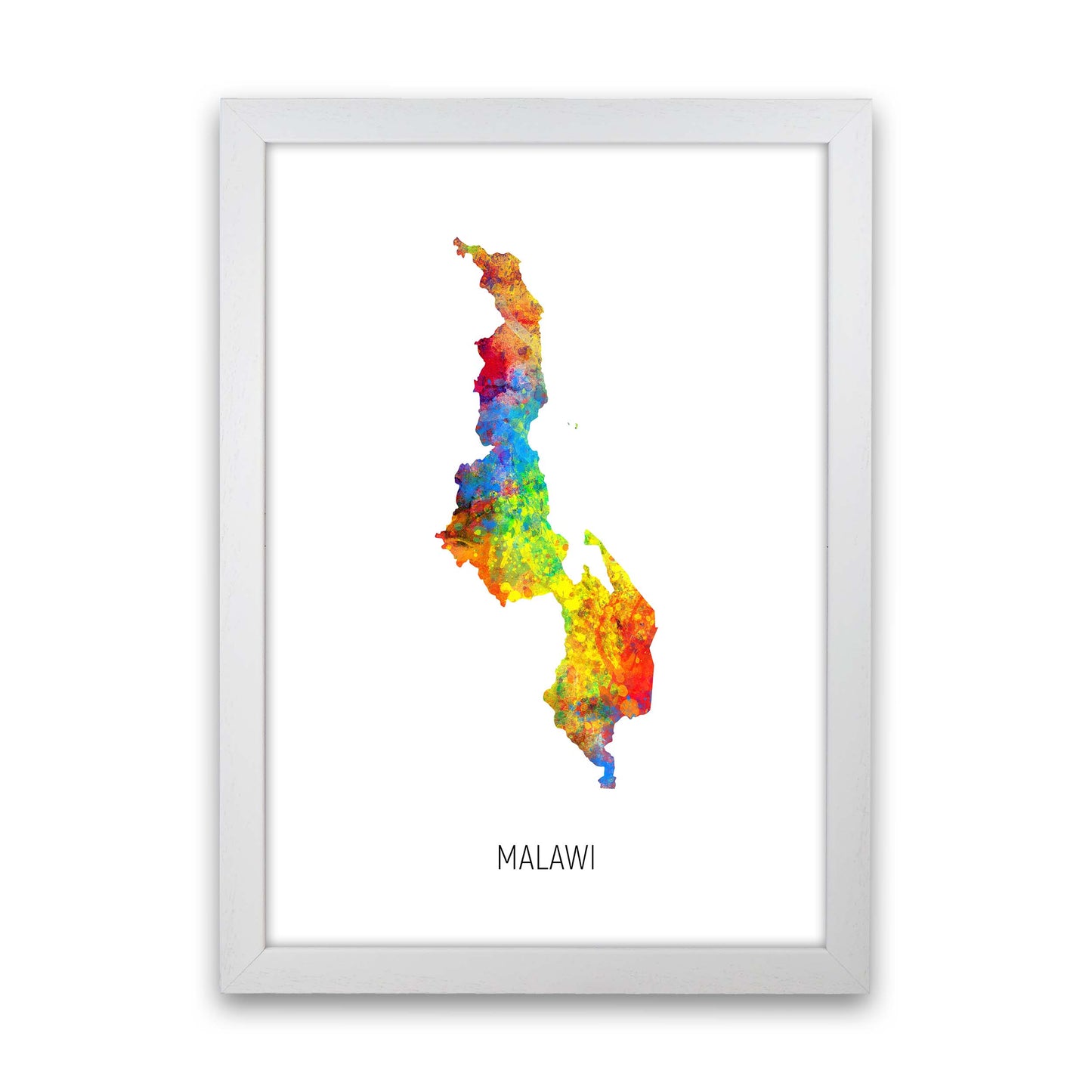 Malawi Watercolour Map Art Print by Michael Tompsett White Grain