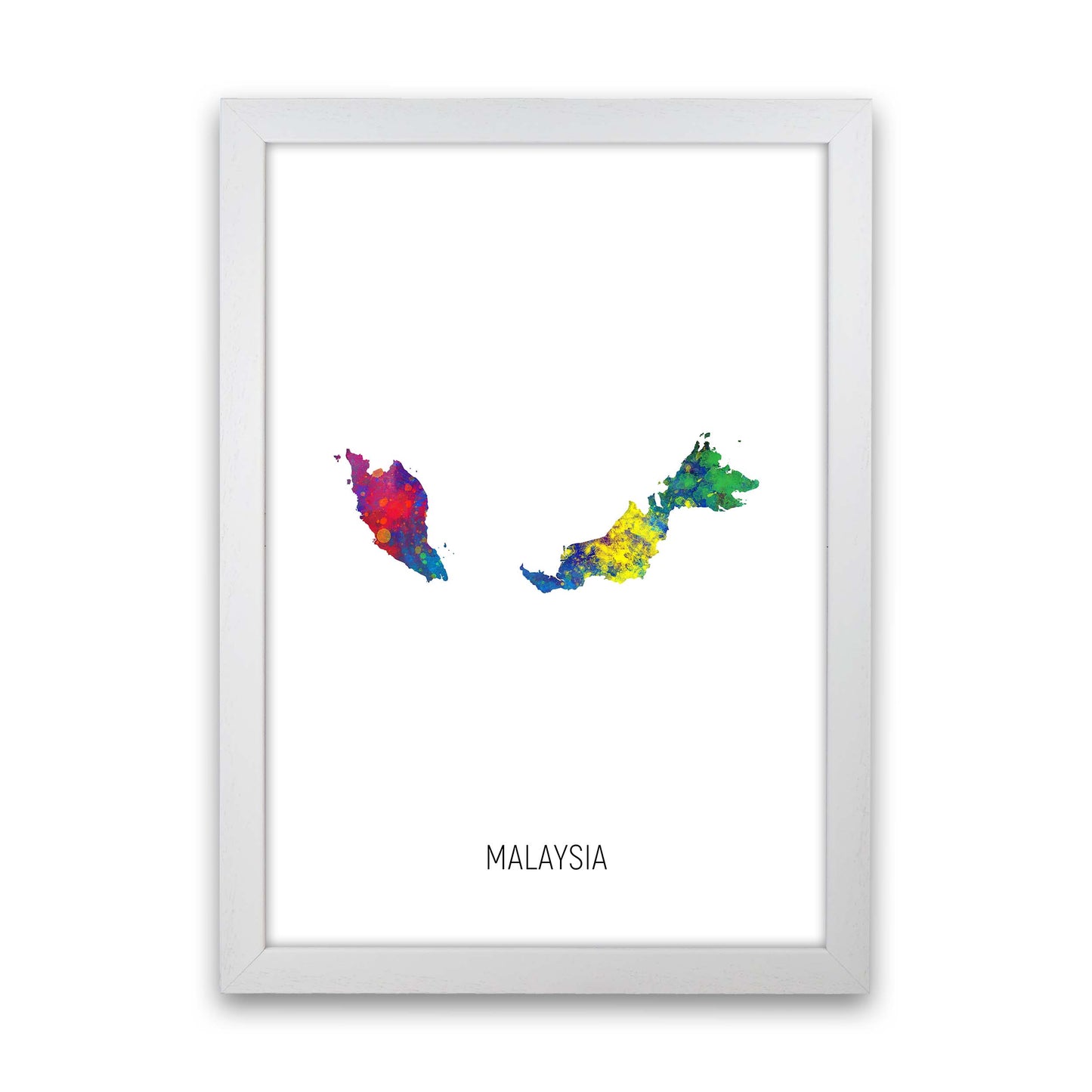Malaysia Watercolour Map Art Print by Michael Tompsett White Grain