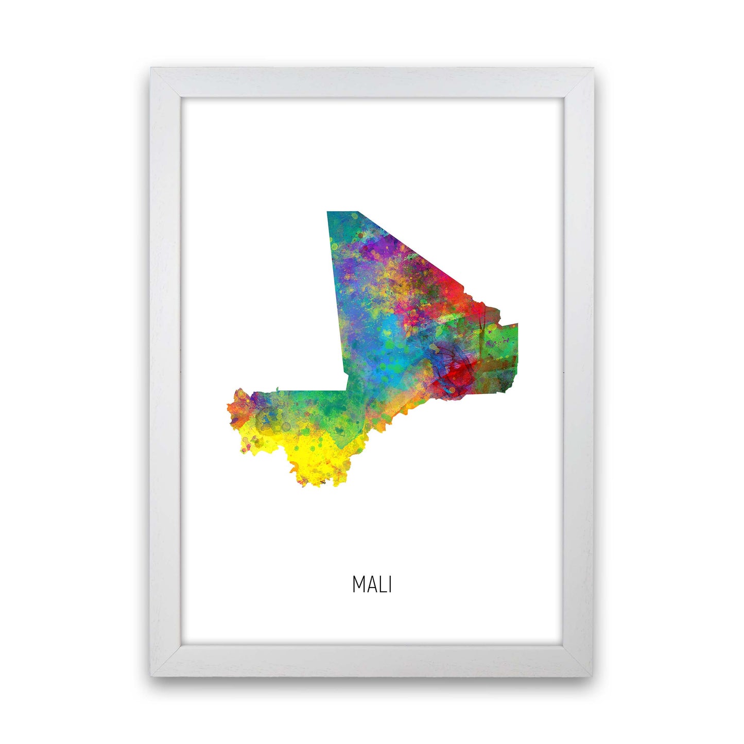 Mali Watercolour Map Art Print by Michael Tompsett White Grain