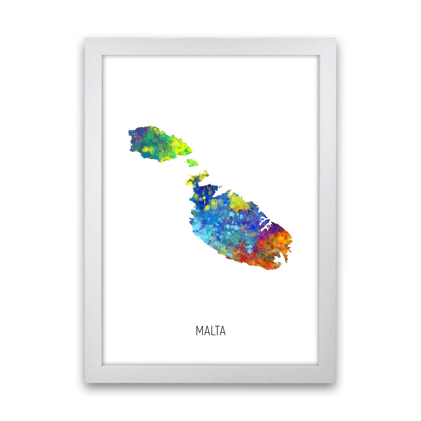 Malta Watercolour Map Art Print by Michael Tompsett White Grain
