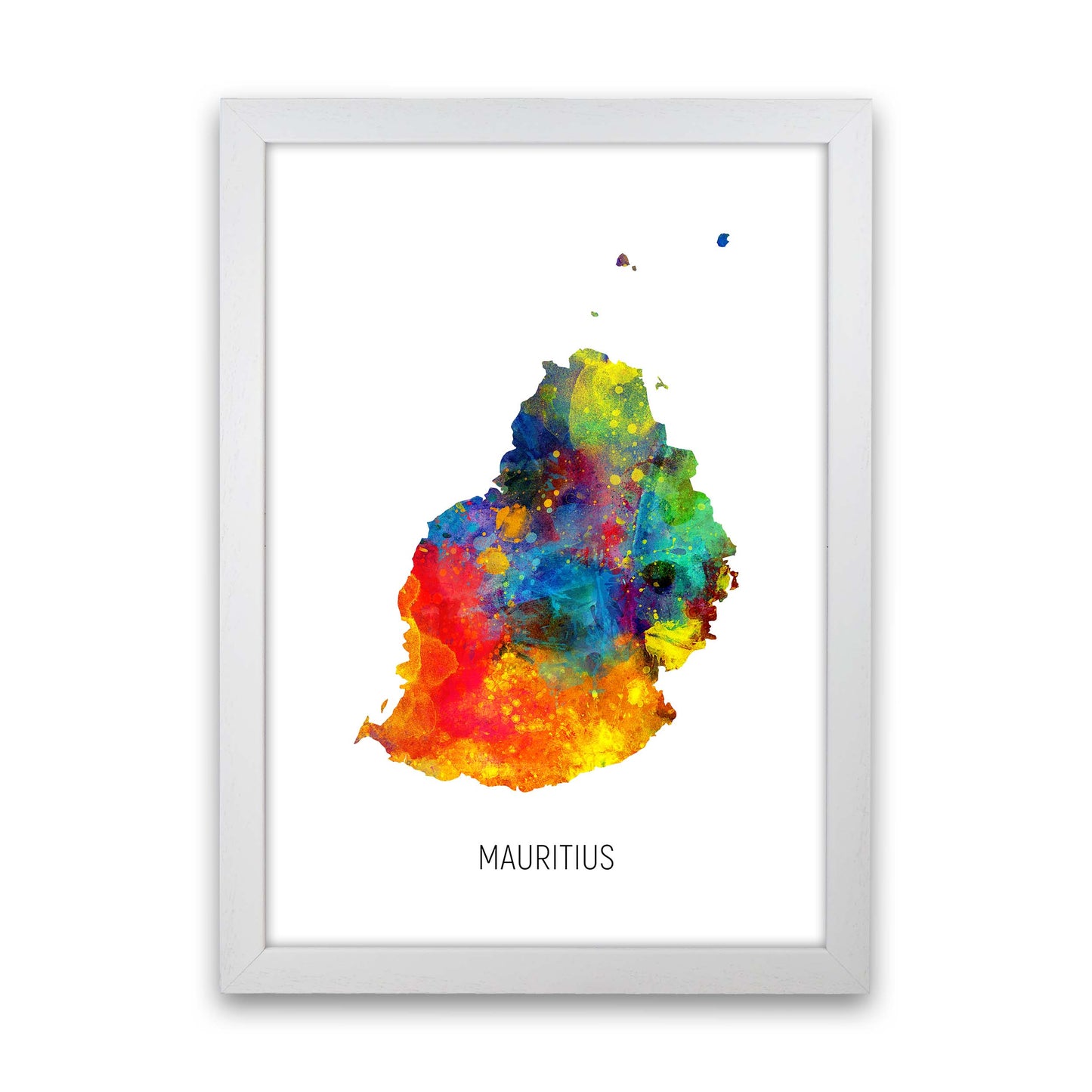 Mauritius Watercolour Map Art Print by Michael Tompsett White Grain