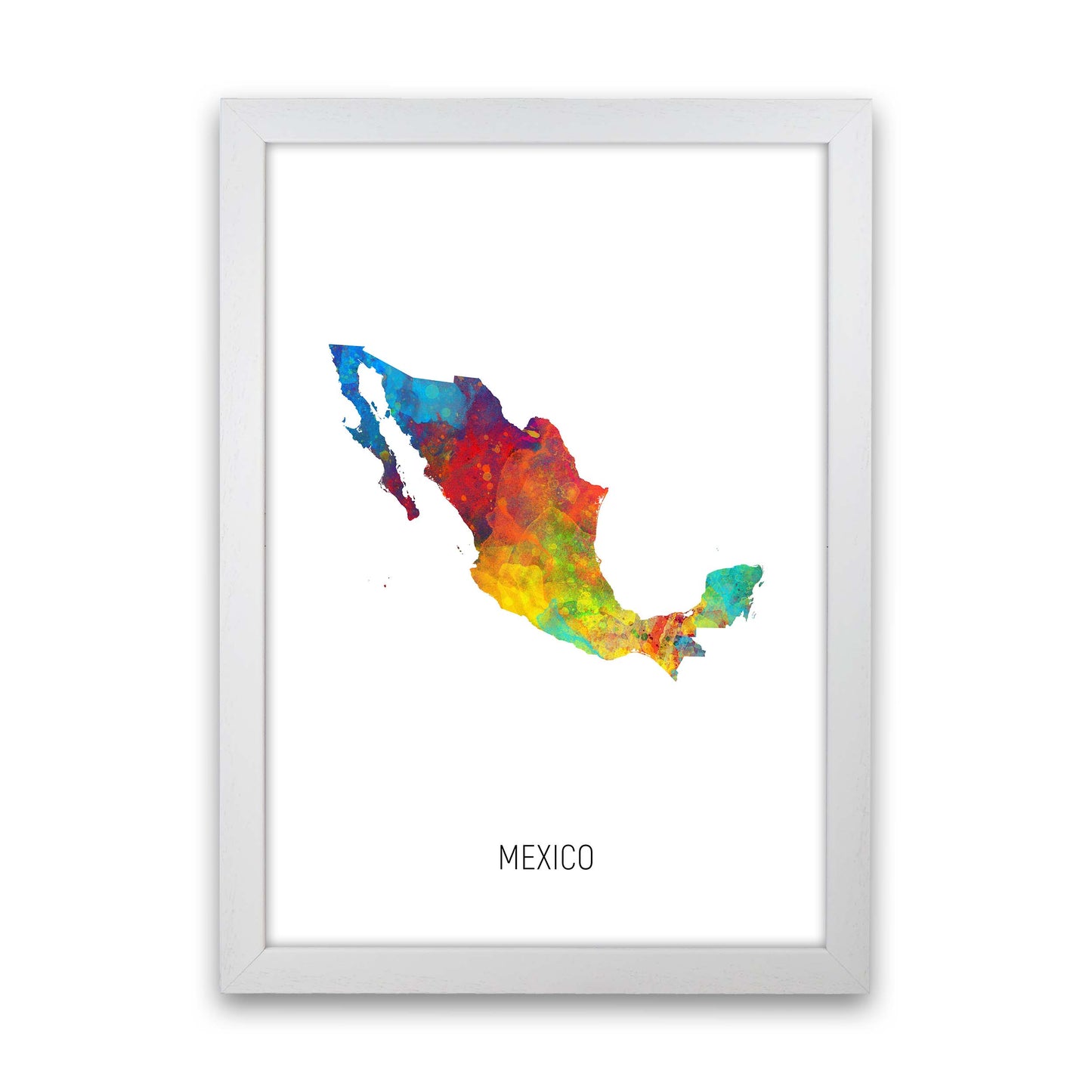 Mexico Watercolour Map Art Print by Michael Tompsett White Grain