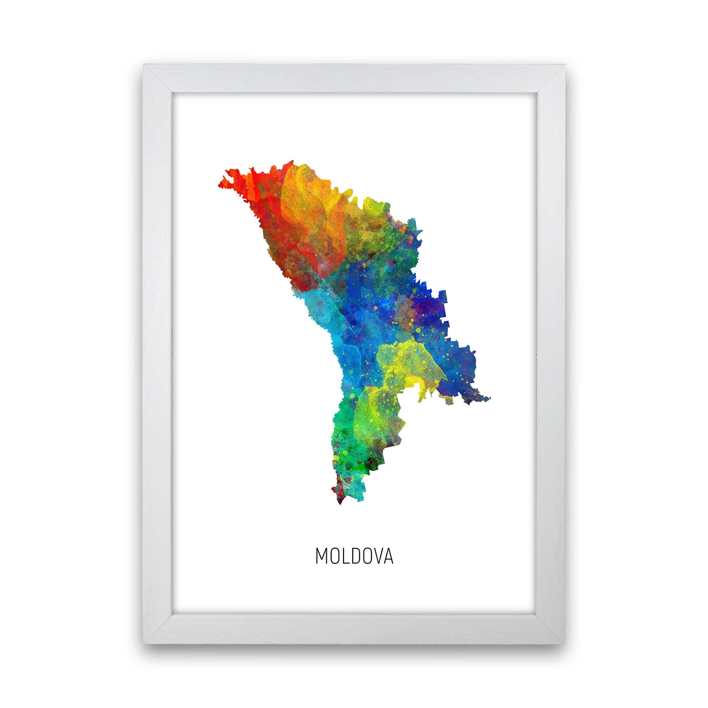 Moldova Watercolour Map Art Print by Michael Tompsett White Grain