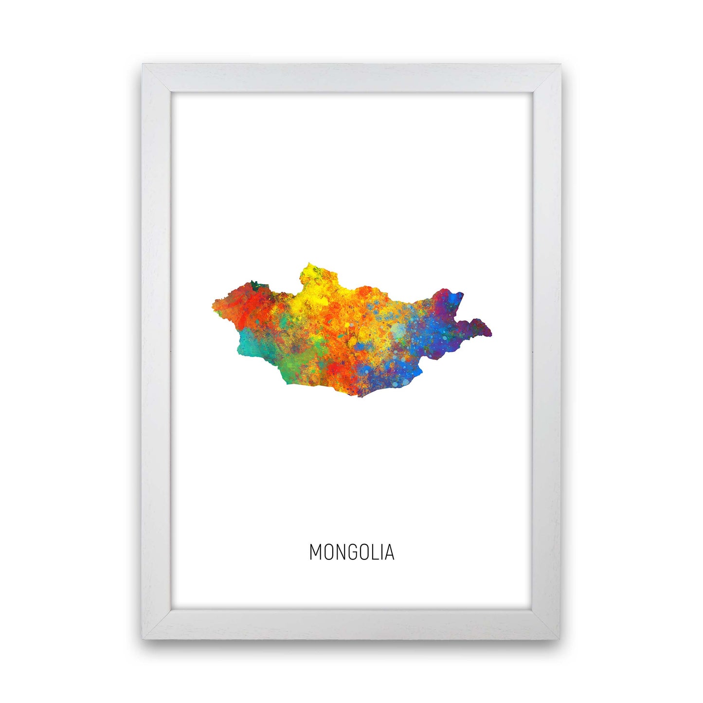 Mongolia Watercolour Map Art Print by Michael Tompsett White Grain