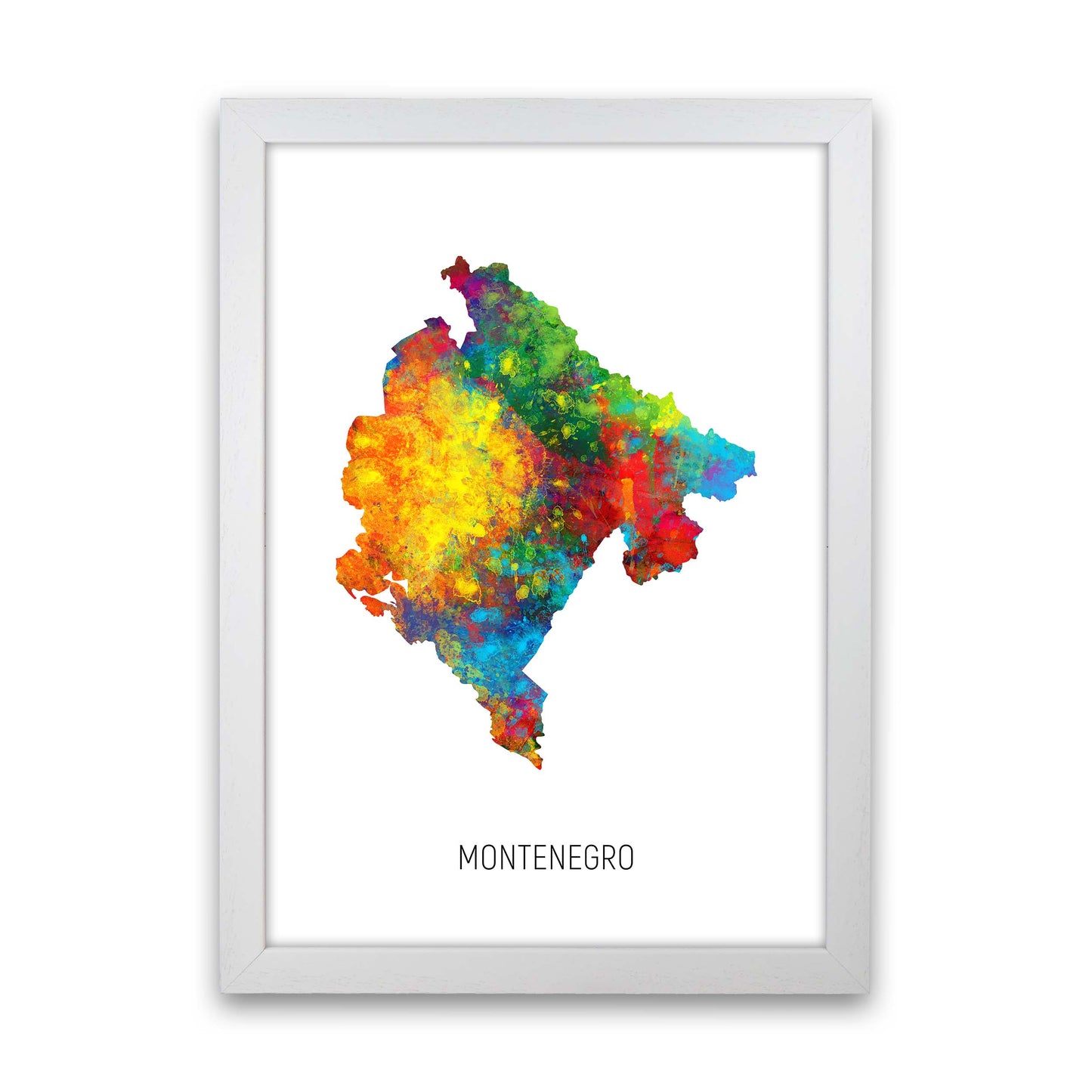Montenegro Watercolour Map Art Print by Michael Tompsett White Grain