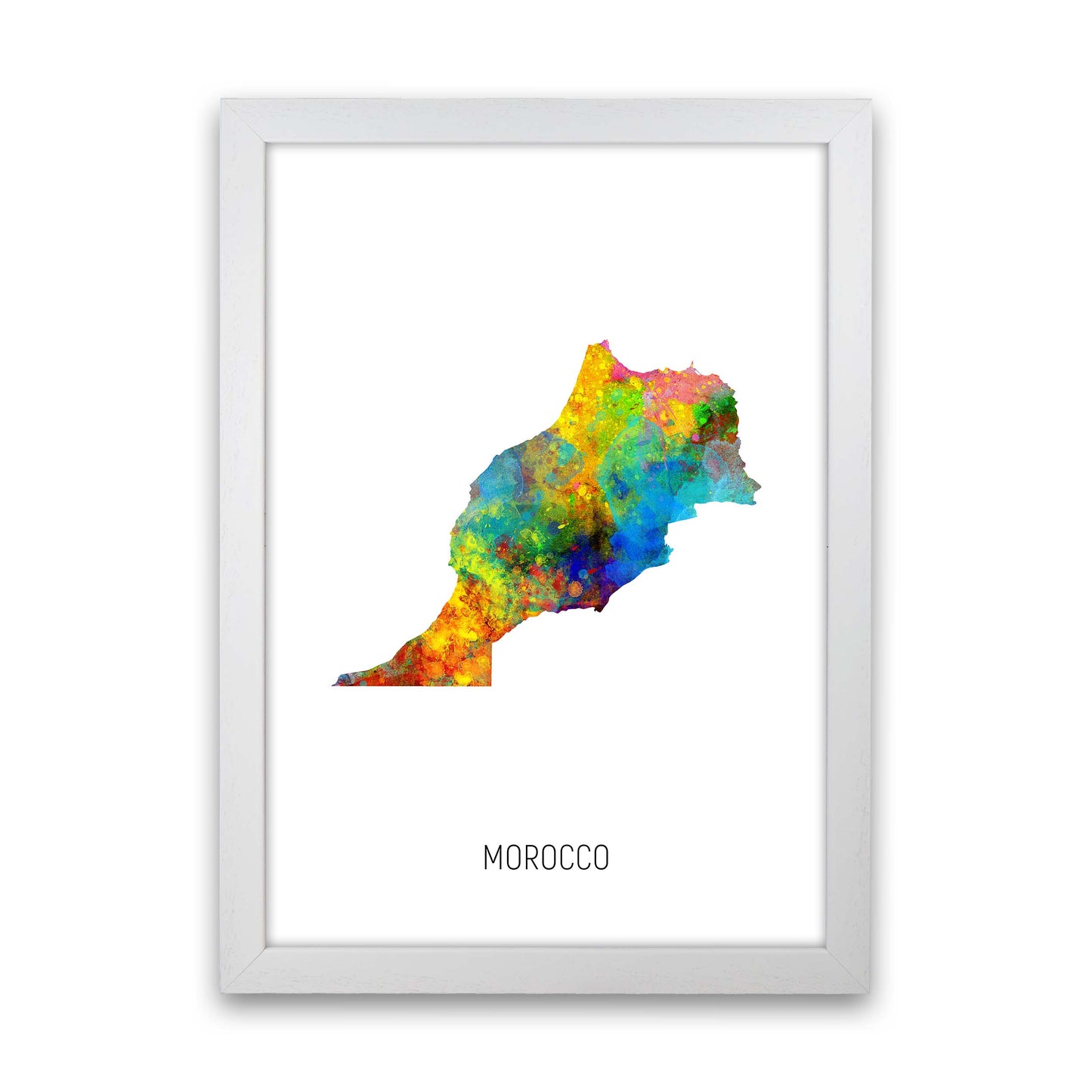 Morocco Watercolour Map Art Print by Michael Tompsett White Grain