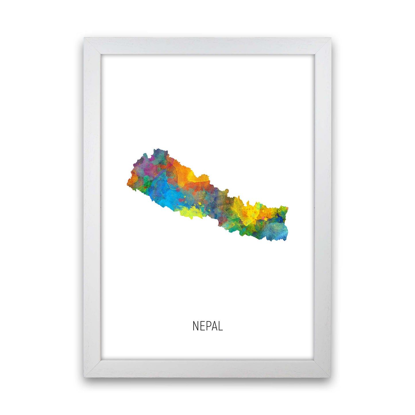 Nepal Watercolour Map Art Print by Michael Tompsett White Grain
