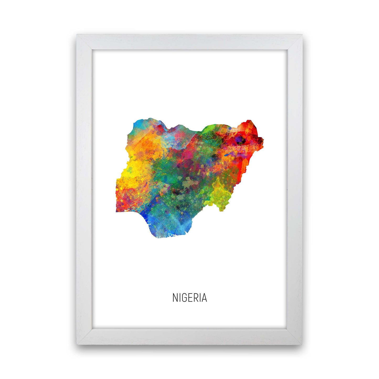 Nigeria Watercolour Map Art Print by Michael Tompsett White Grain