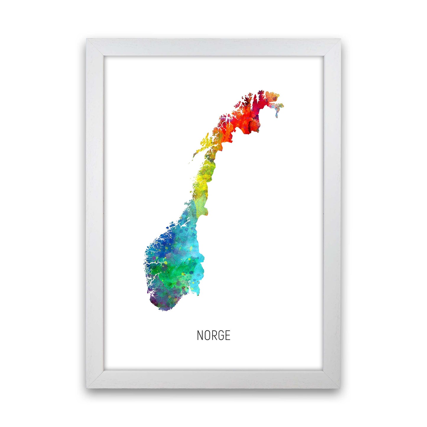 Norge Watercolour Map Art Print by Michael Tompsett White Grain