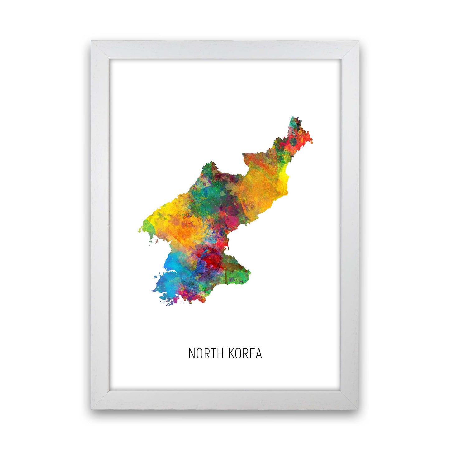 North Korea Watercolour Map Art Print by Michael Tompsett White Grain