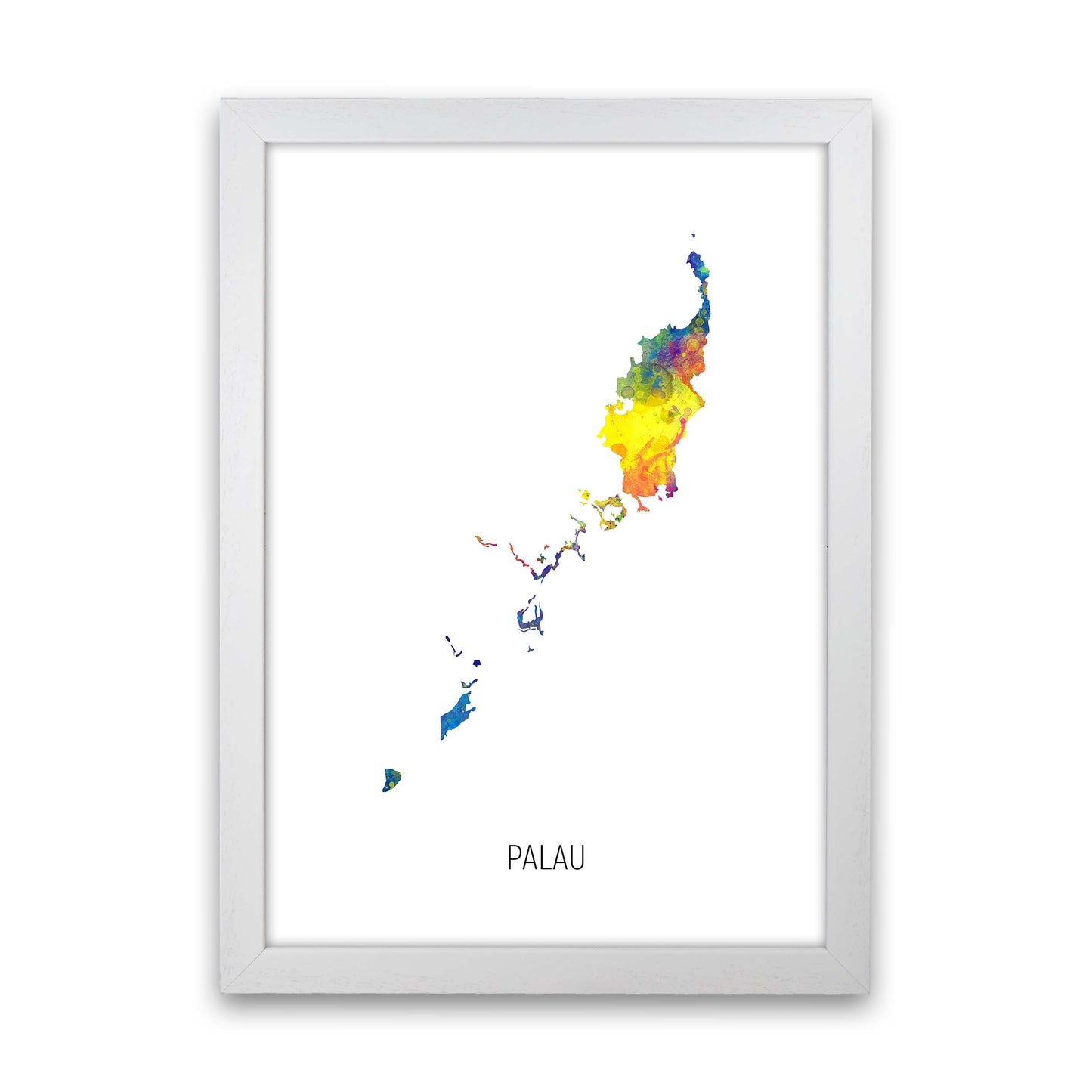 Palau Watercolour Map Art Print by Michael Tompsett White Grain