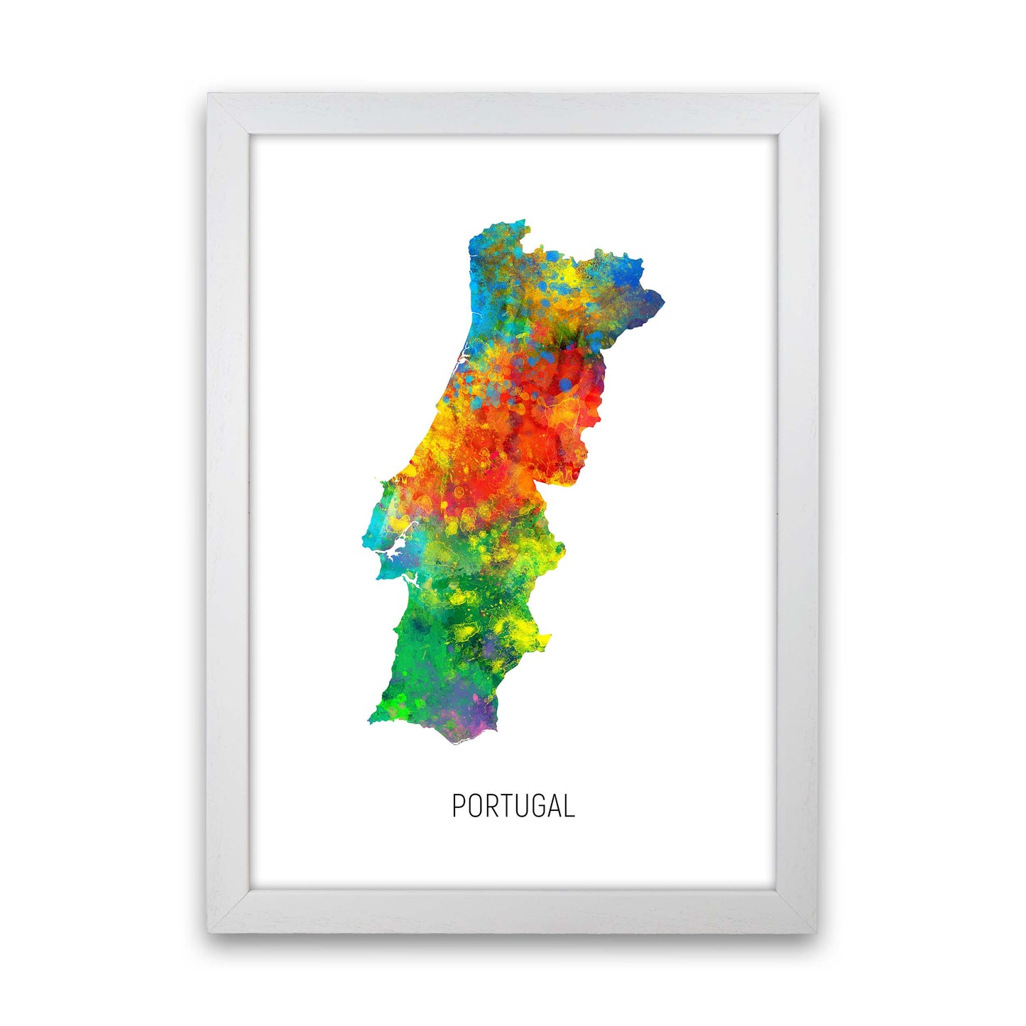 Portugal Watercolour Map Art Print by Michael Tompsett White Grain