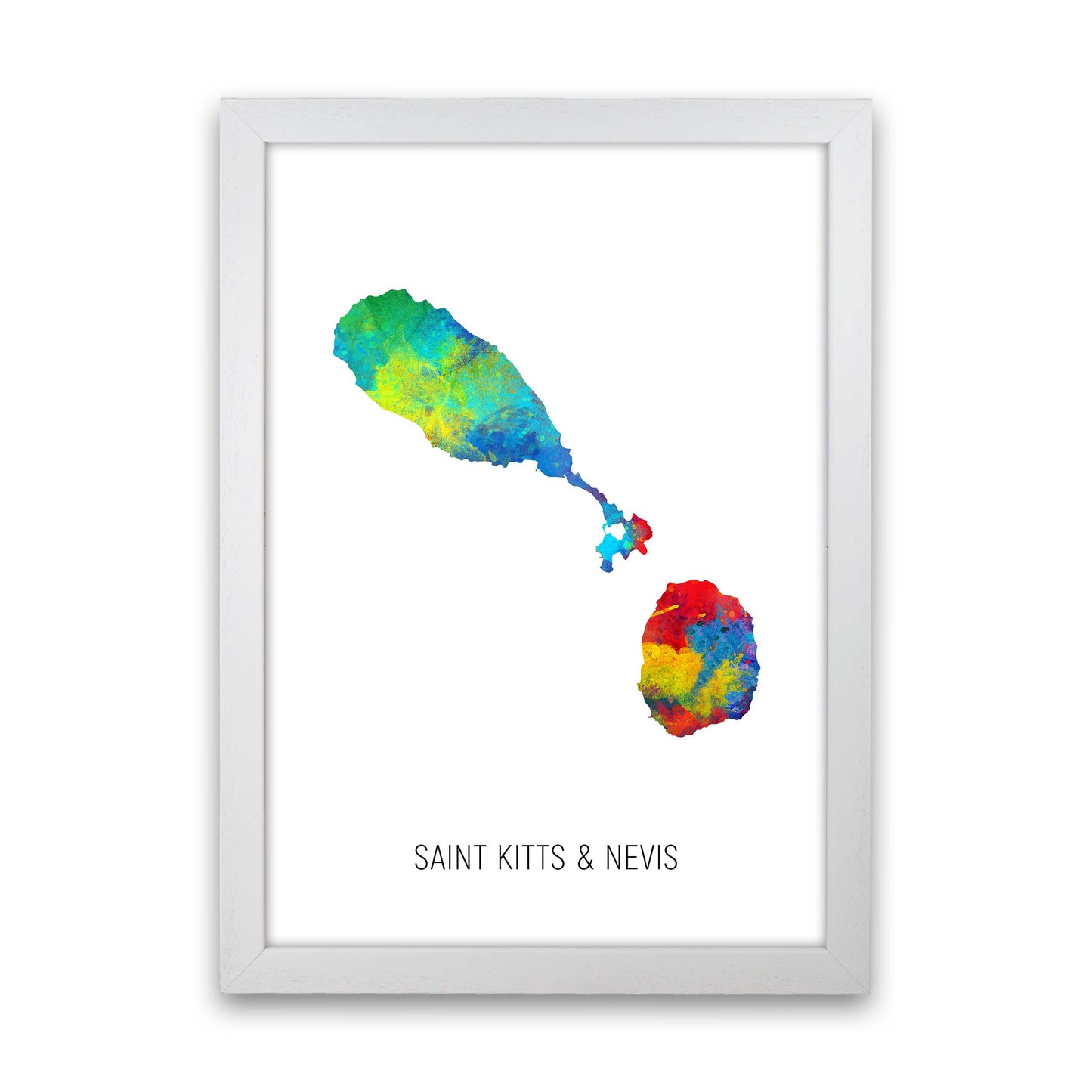Saint Kitts And Nevis Watercolour Map by Michael Tompsett White Grain