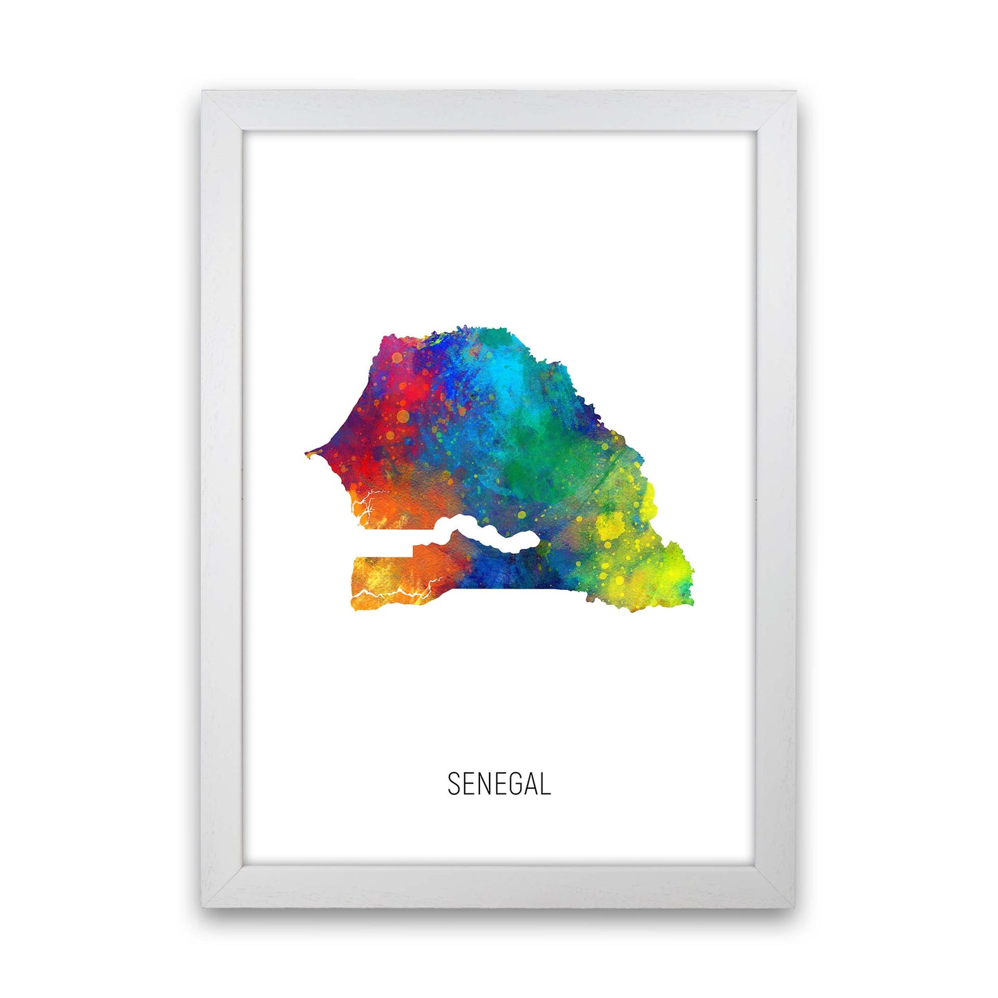 Senegal Watercolour Map Art Print by Michael Tompsett White Grain