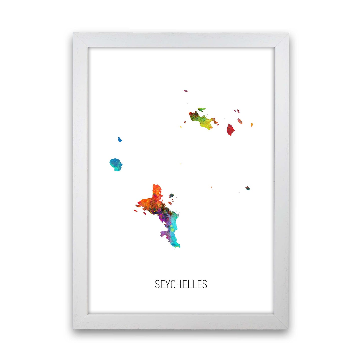 Seychelles Watercolour Map Art Print by Michael Tompsett White Grain