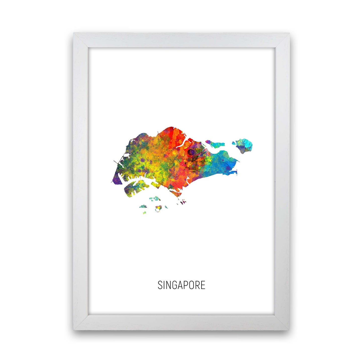 Singapore Watercolour Map Art Print by Michael Tompsett White Grain