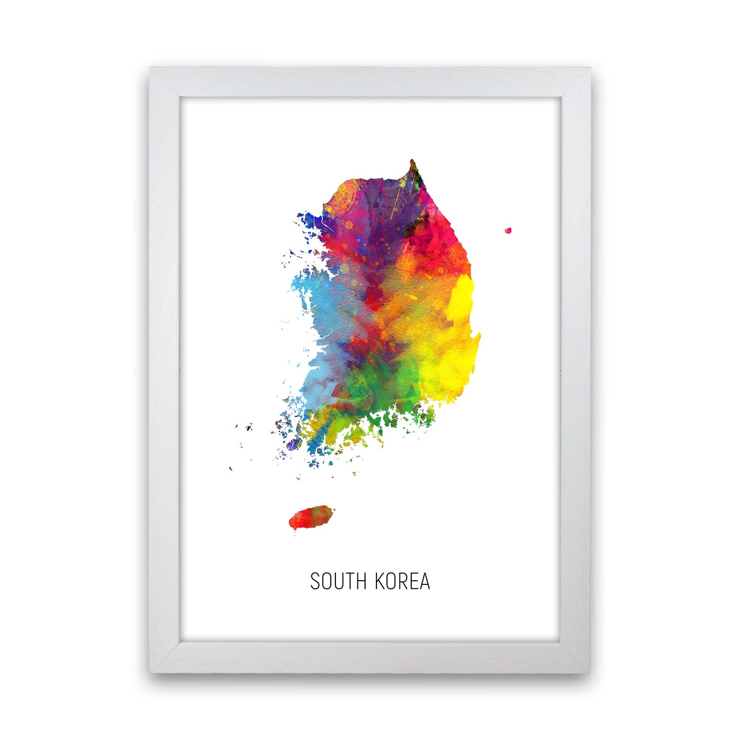 South Korea Watercolour Map Art Print by Michael Tompsett White Grain