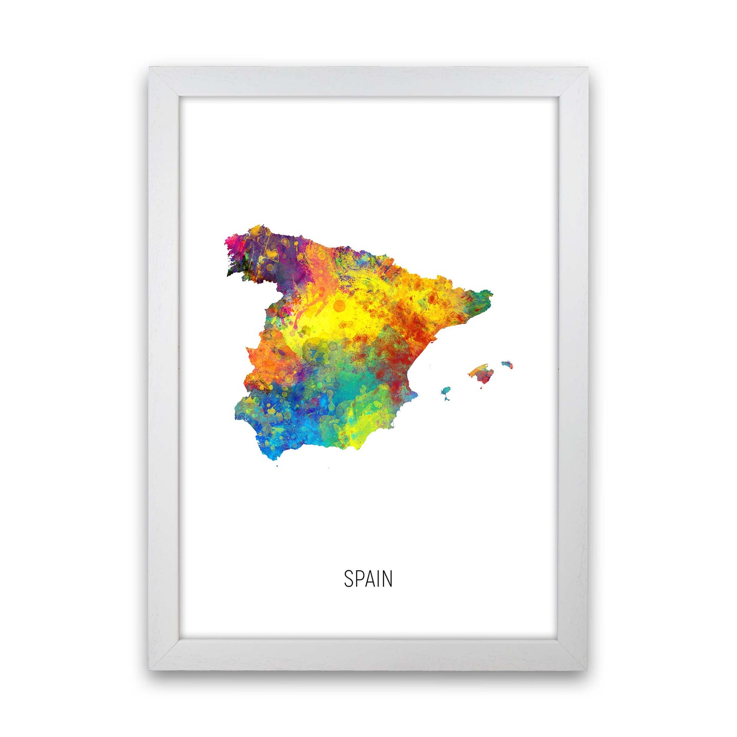 Spain Watercolour Map Art Print by Michael Tompsett White Grain