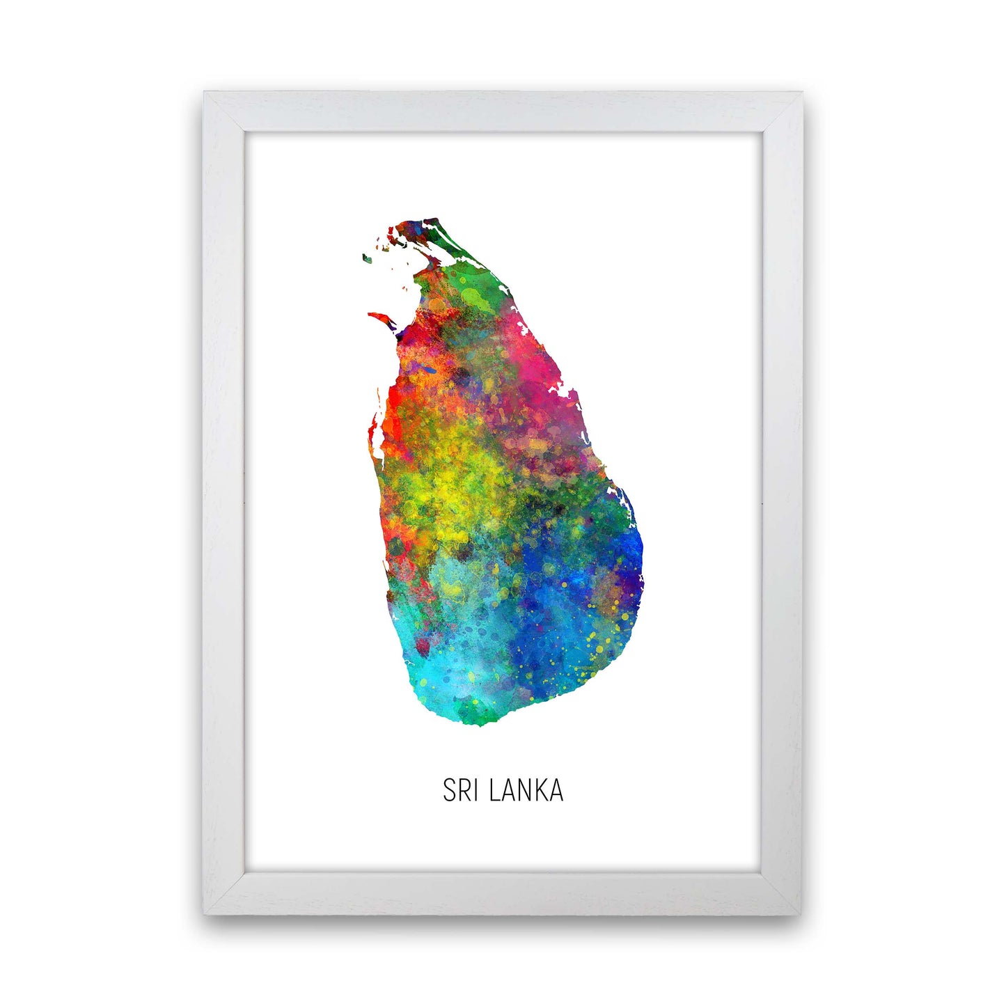 Sri Lanka Watercolour Map Art Print by Michael Tompsett White Grain