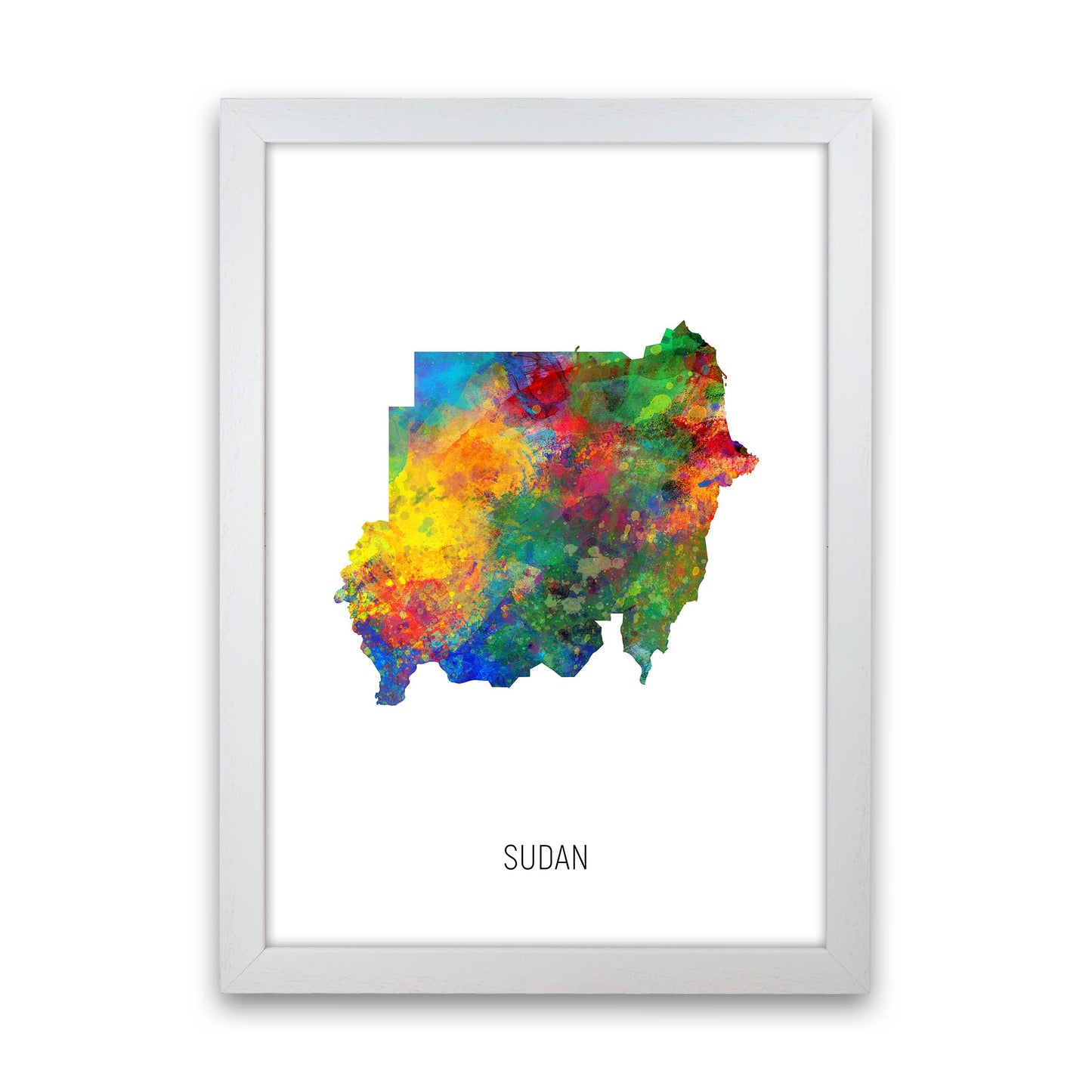 Sudan Watercolour Map Art Print by Michael Tompsett White Grain