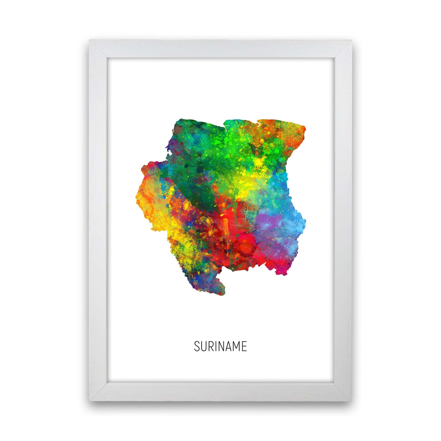 Suriname Watercolour Map Art Print by Michael Tompsett White Grain