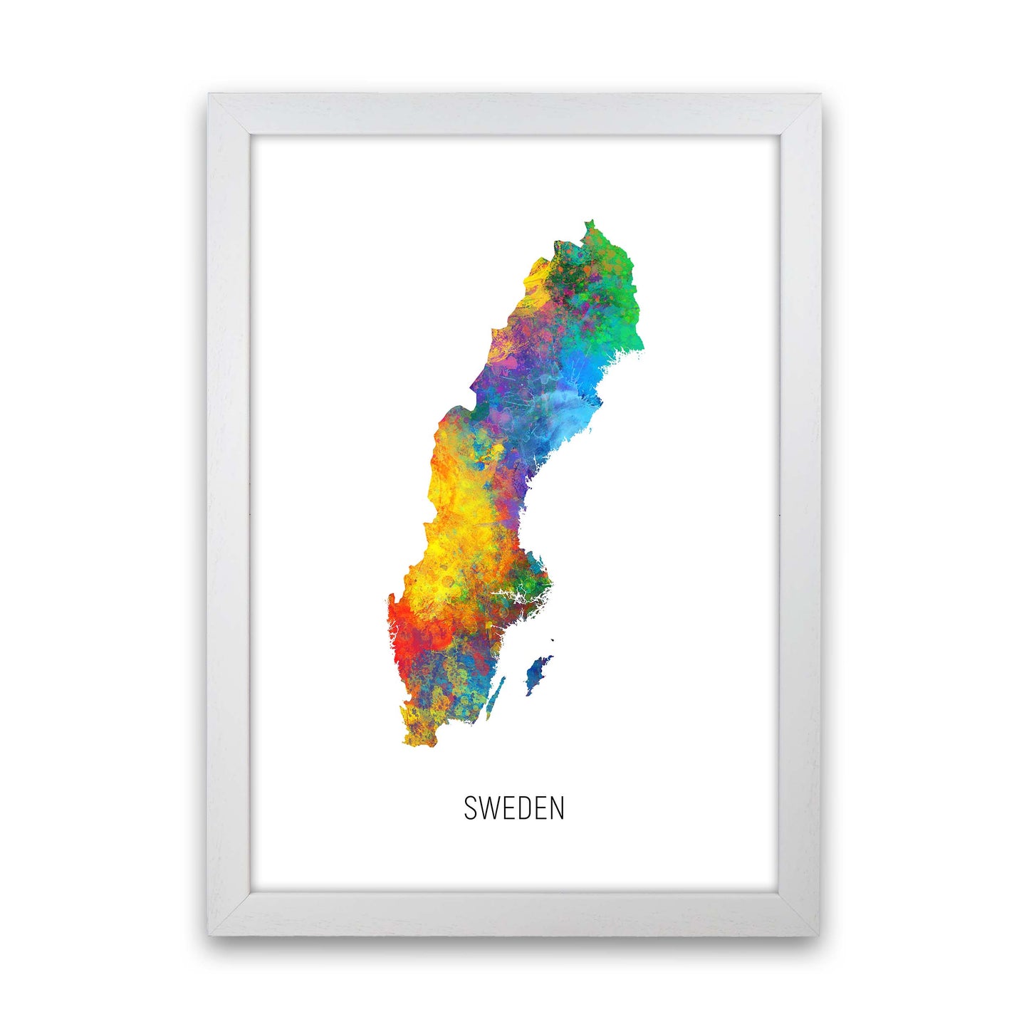 Sweden Watercolour Map Art Print by Michael Tompsett White Grain