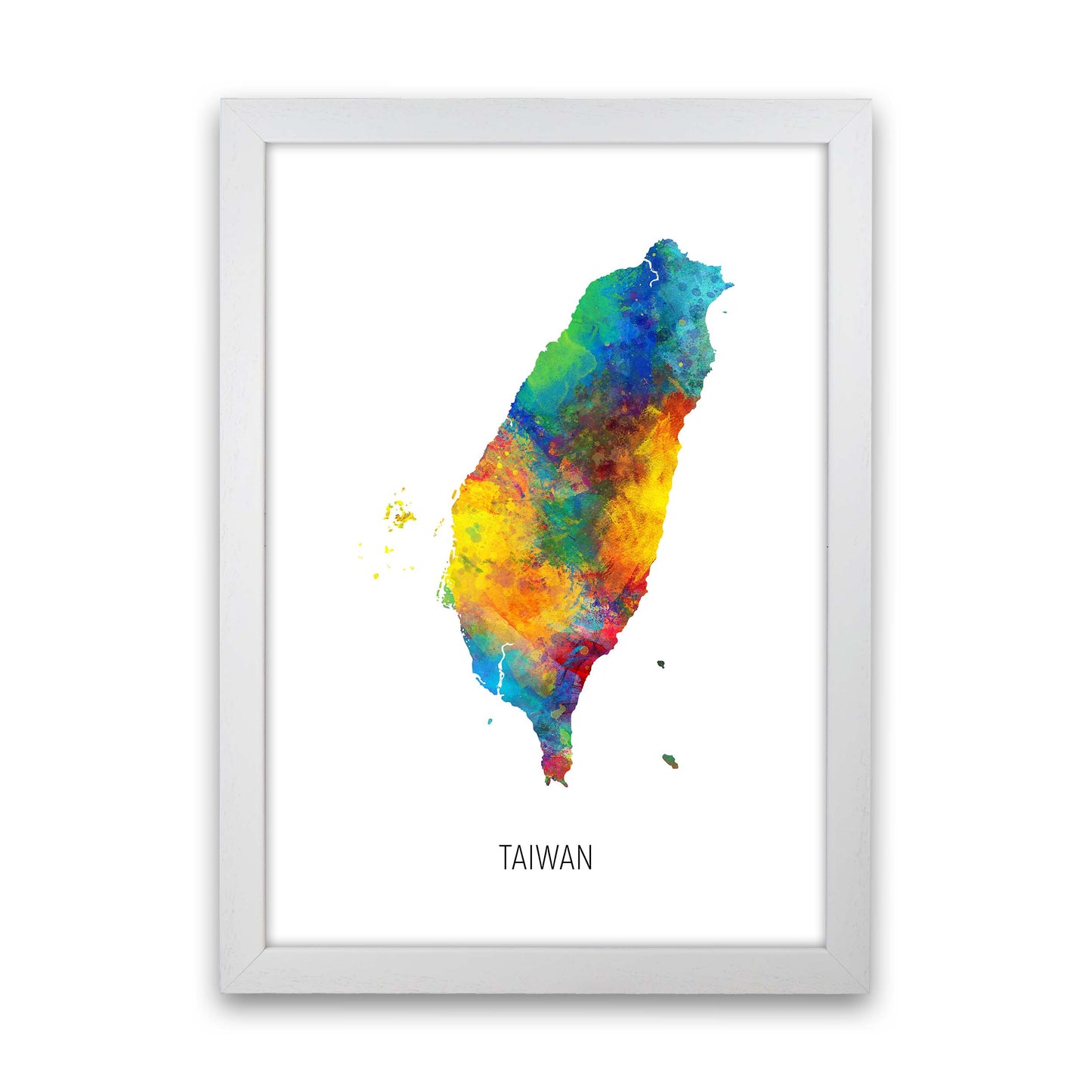 Taiwan Watercolour Map Art Print by Michael Tompsett White Grain