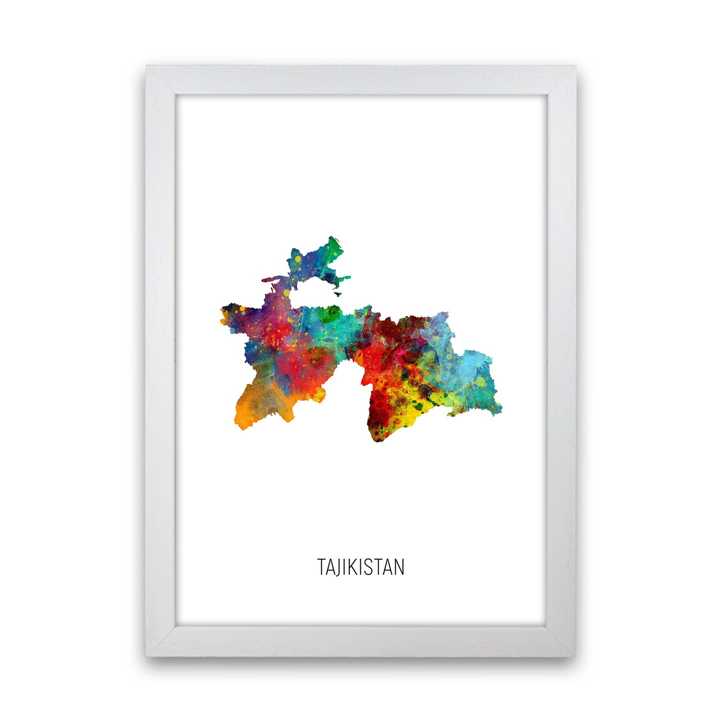 Tajikistan Watercolour Map Art Print by Michael Tompsett White Grain