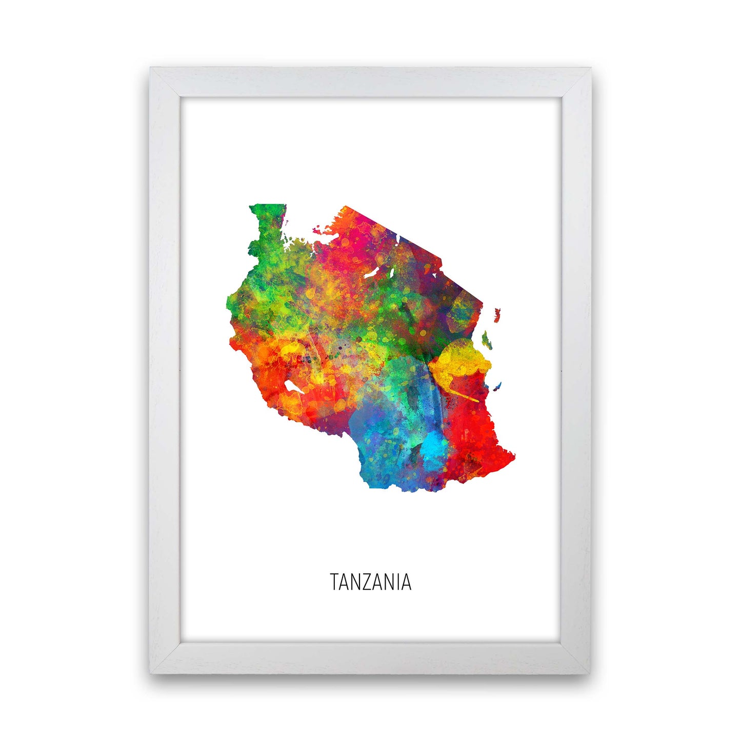 Tanzania Watercolour Map Art Print by Michael Tompsett White Grain