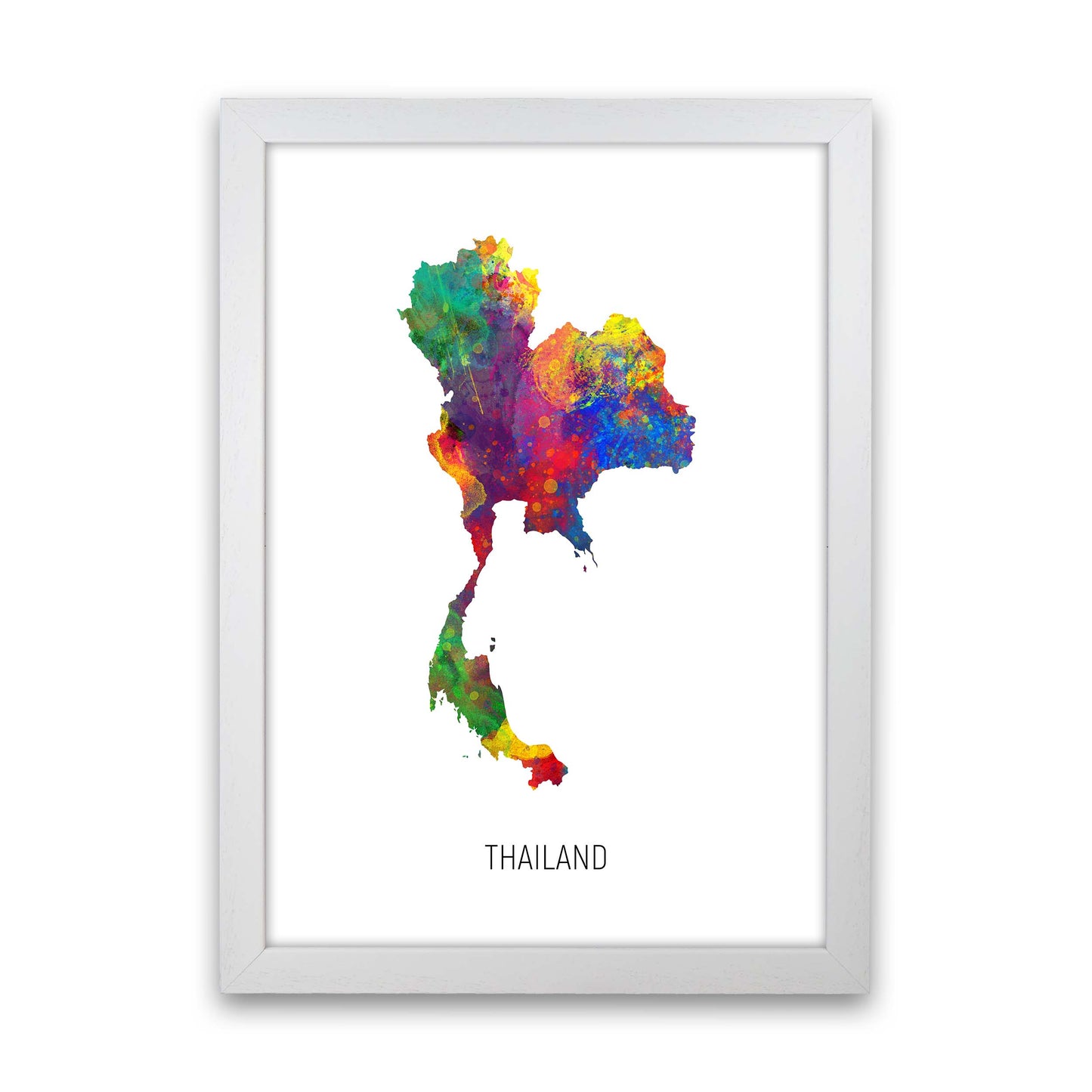 Thailand Watercolour Map Art Print by Michael Tompsett White Grain