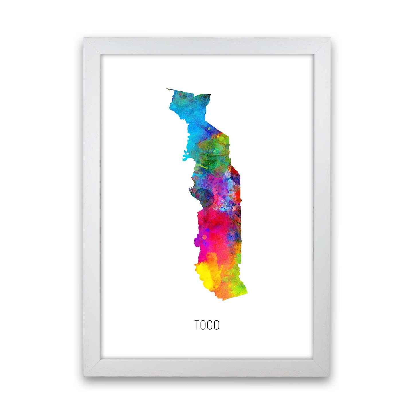 Togo Watercolour Map Art Print by Michael Tompsett White Grain