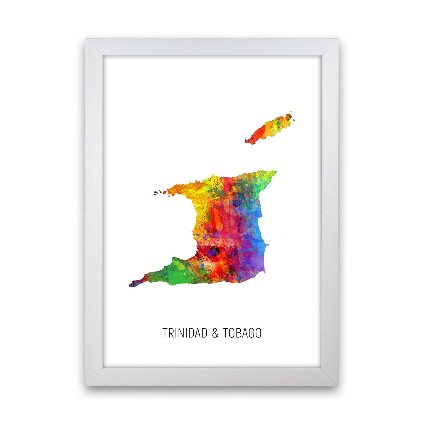 Trinidad And Tobago Watercolour Map Print by Michael Tompsett White Grain