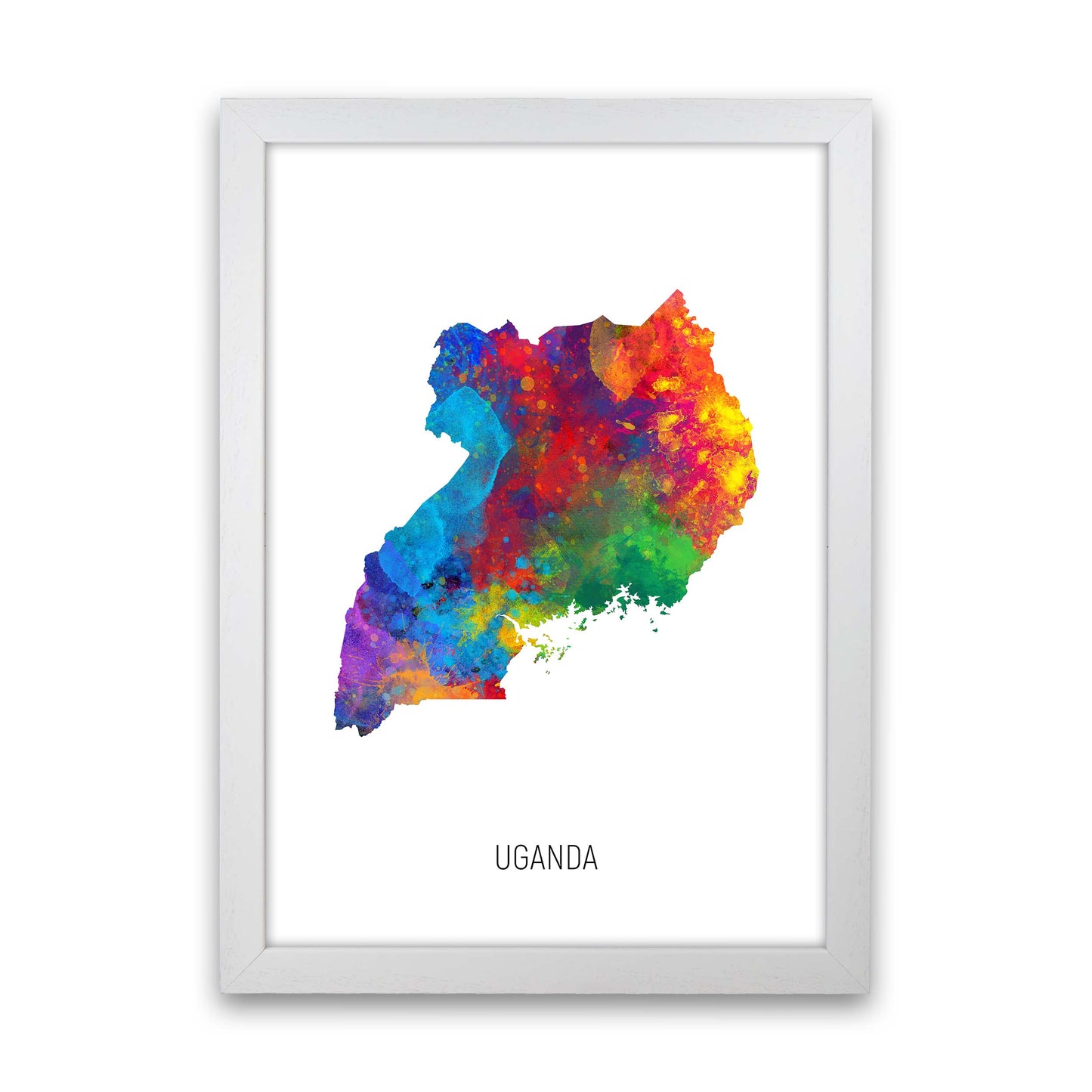 Uganda Watercolour Map Art Print by Michael Tompsett White Grain