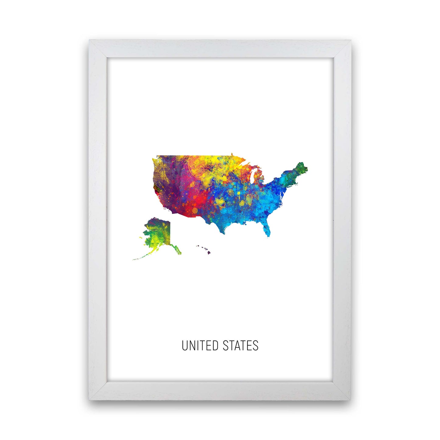 United States Watercolour Map Art Print by Michael Tompsett White Grain